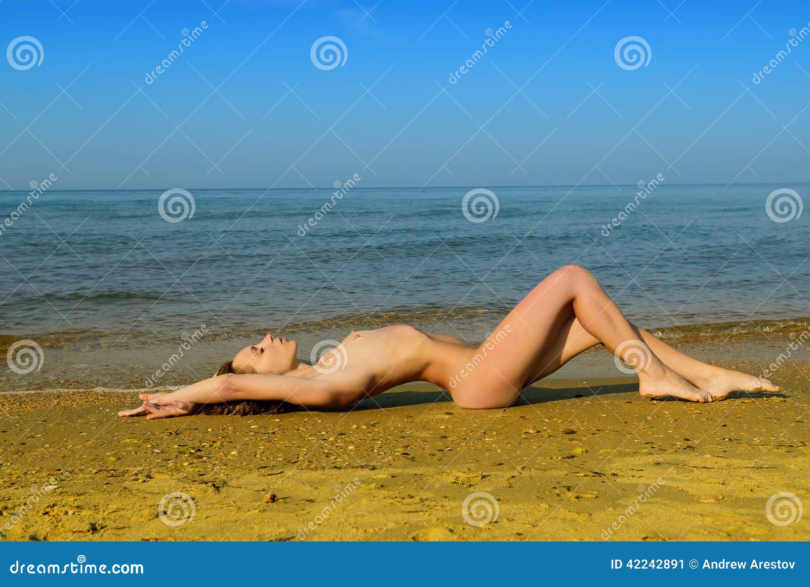 Nude Girl Lying On A Sandy Beach Stock Image - Image of ...