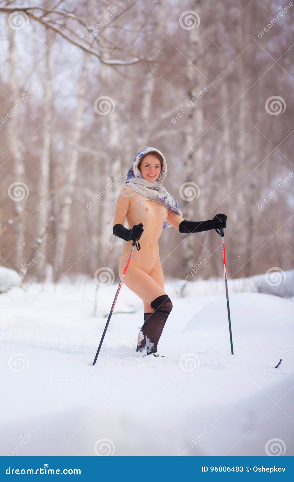 Skiing nude