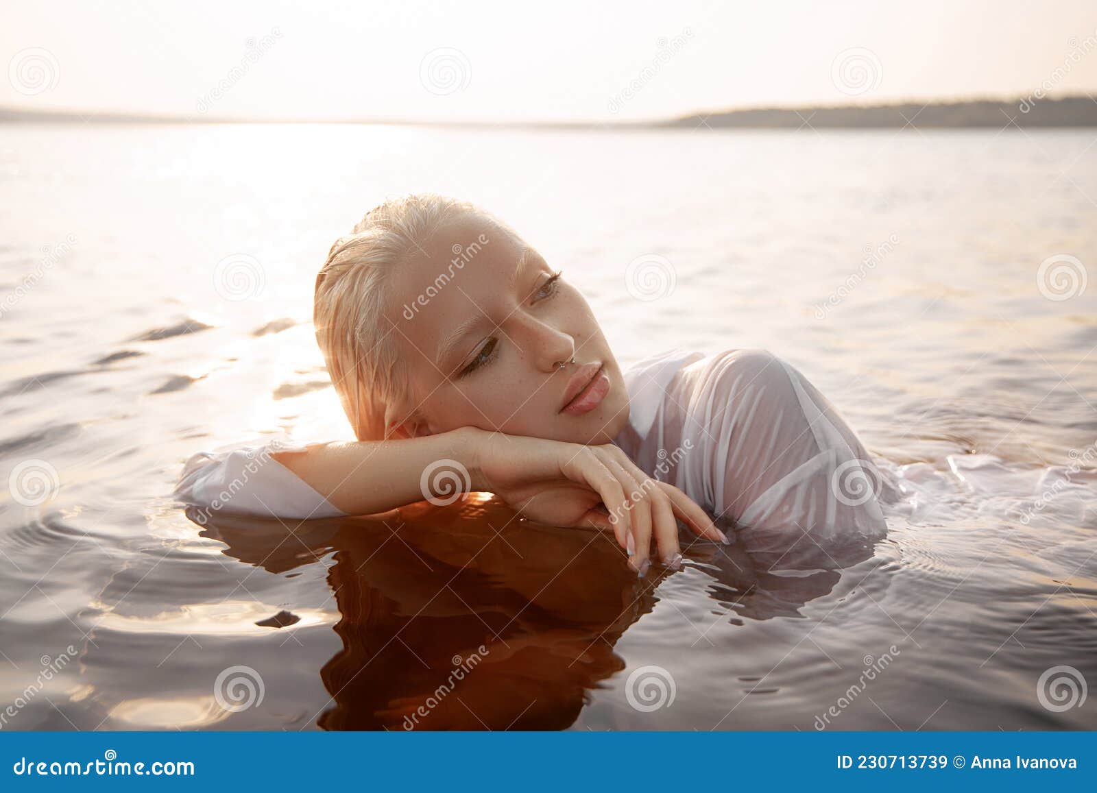Sexy Naked Wet Girl Big Tits - Nude Naked Woman in Water at Sunset. Beautiful Blonde Woman with Short Wet  Hair and Big Breasts, Art Portrait in Sea Stock Image - Image of blonde,  hair: 230713739