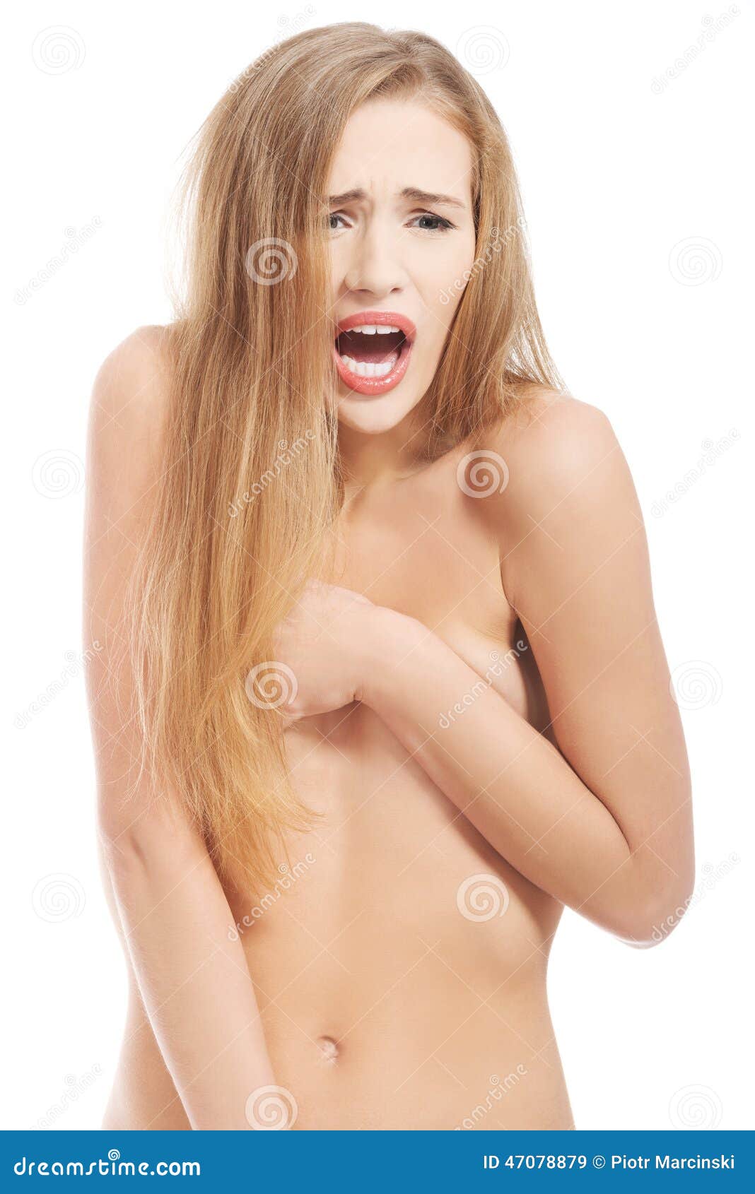 Nude Screaming Woman Covering Her Breast Stock Image - Image of health,  adult: 47078879