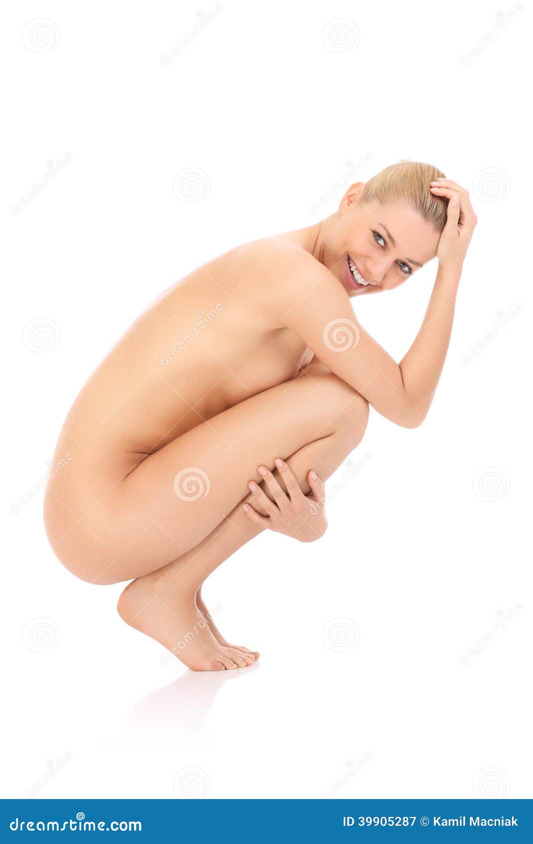 Nude girl squats
