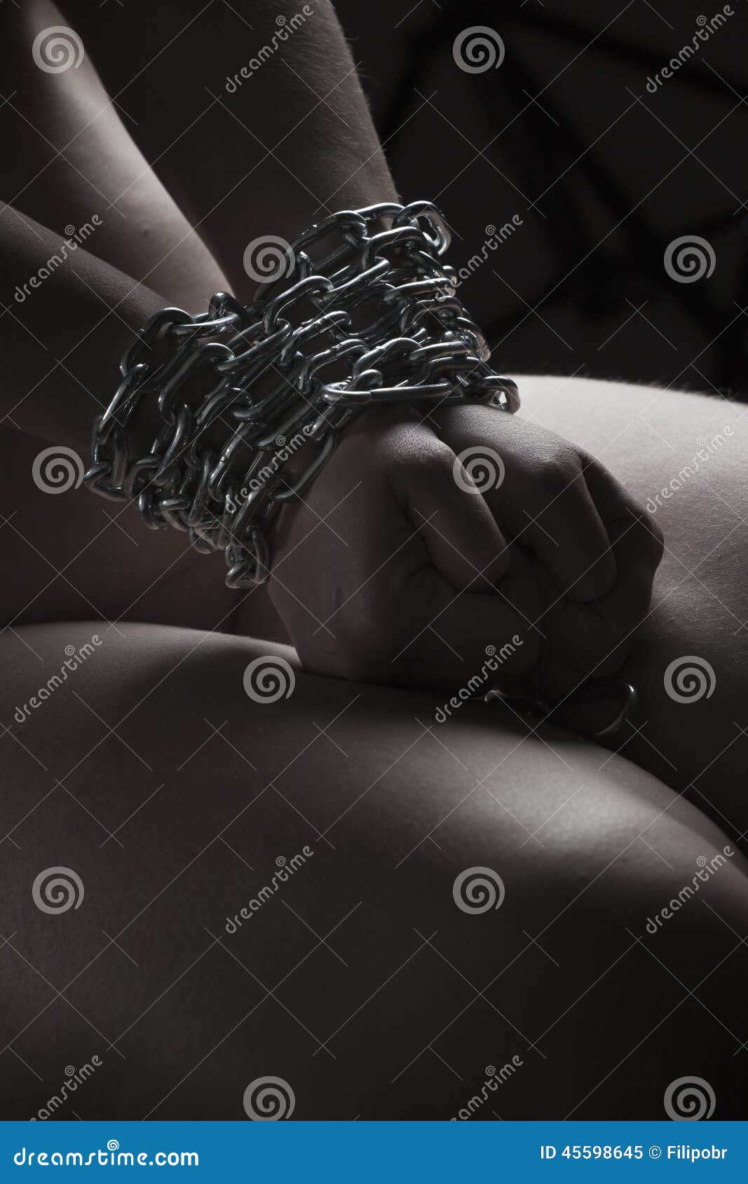Blonde soumise fetish handcuffed white and black