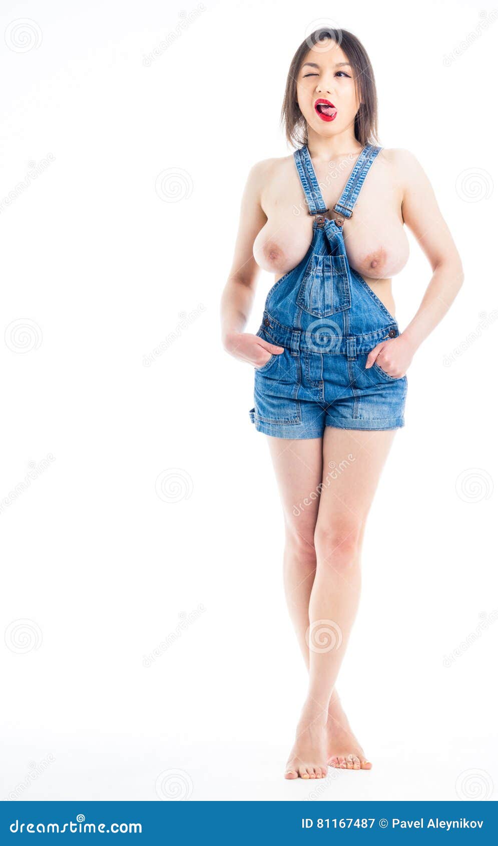 Women Toppless In Overalls