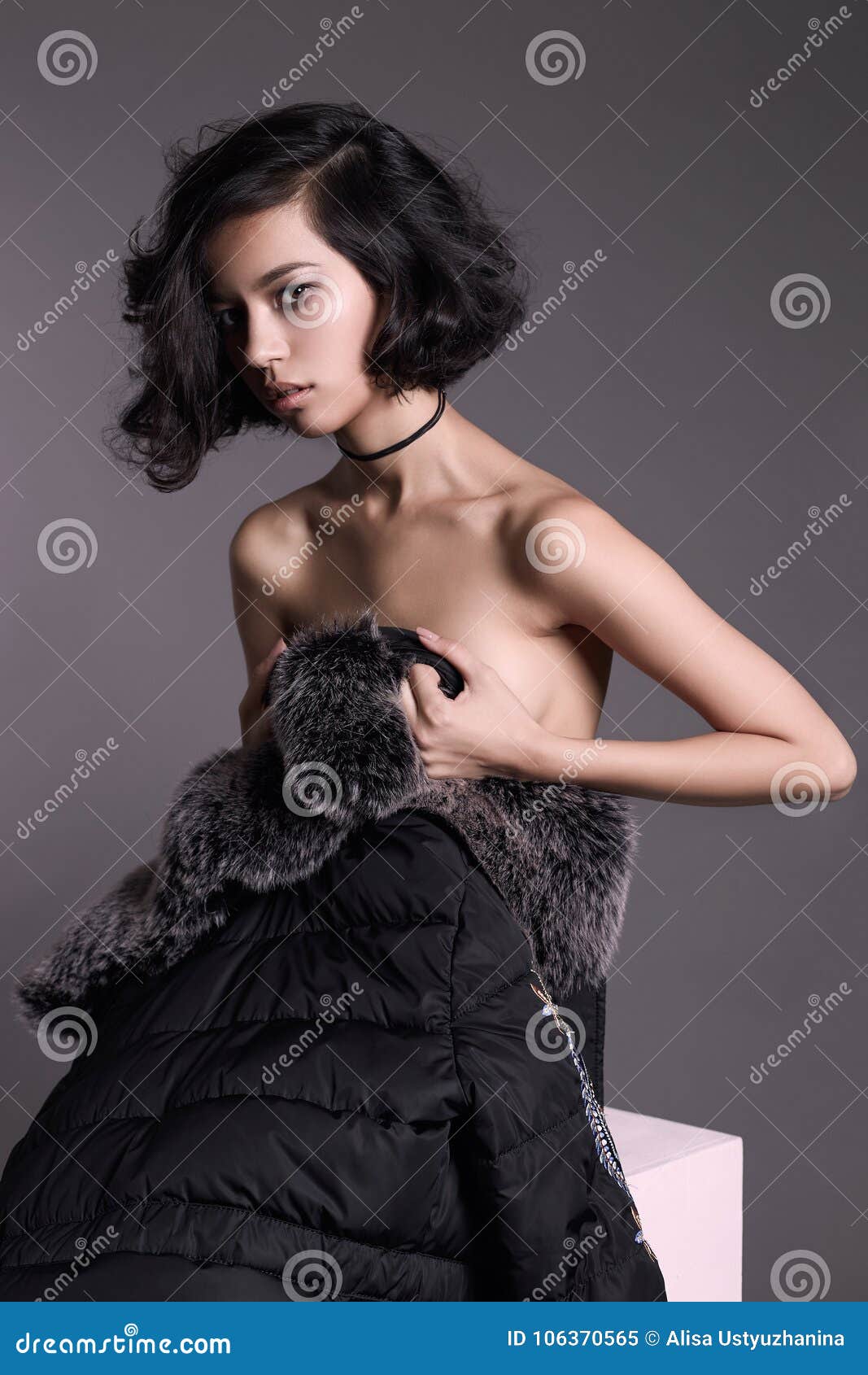 Black Fashion Nude - Nude Woman In Winter Coat With Fur Stock Image - Image of ...