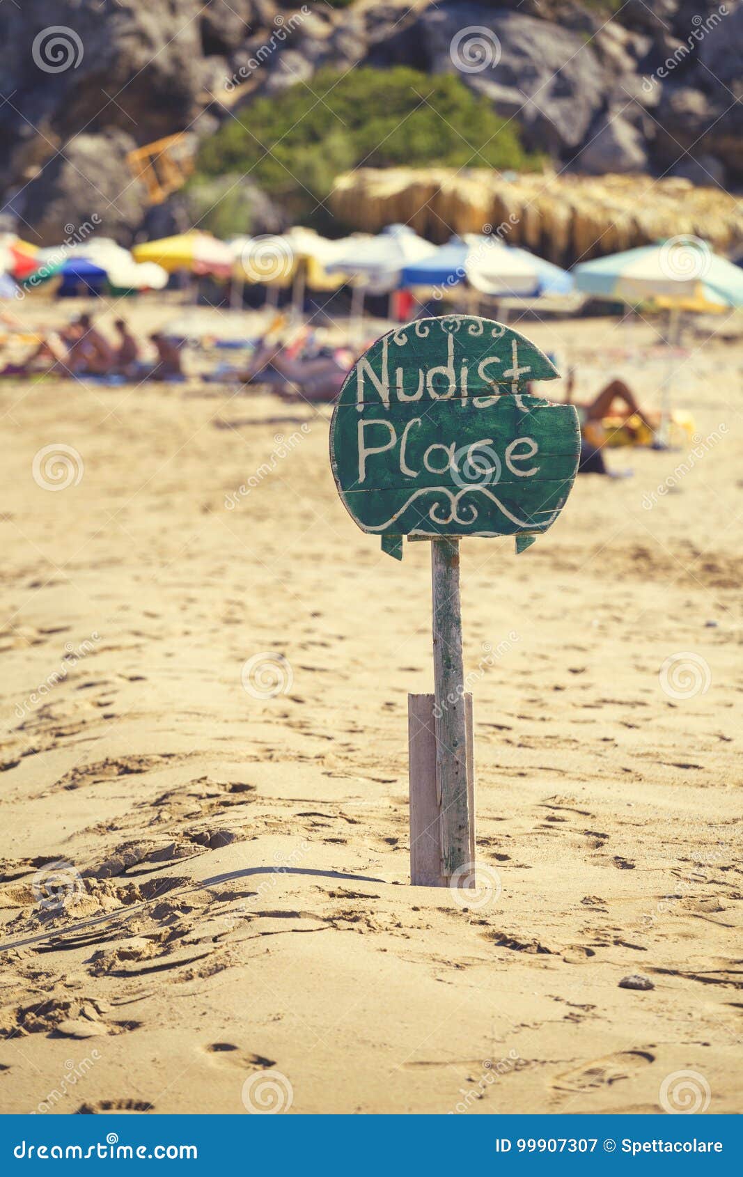 Nudist Place Wooden Sign 3 Stock Photo picture