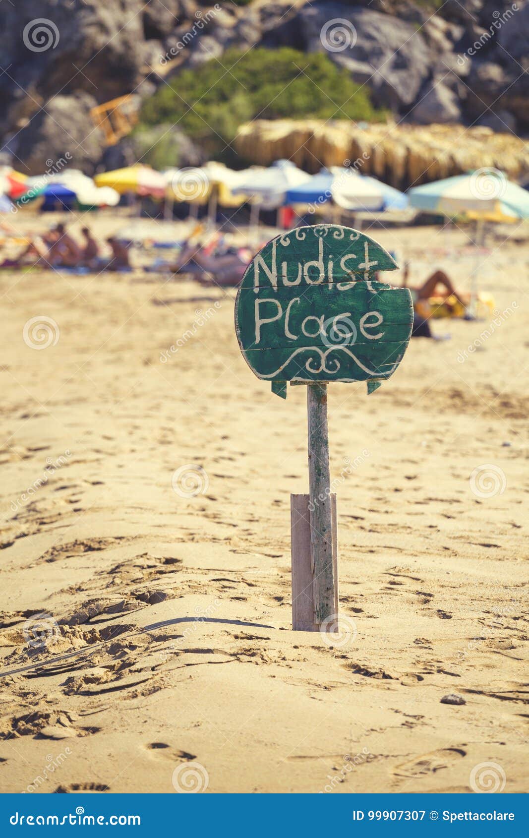 Nudist Place Wooden Sign 3 Stock Photo