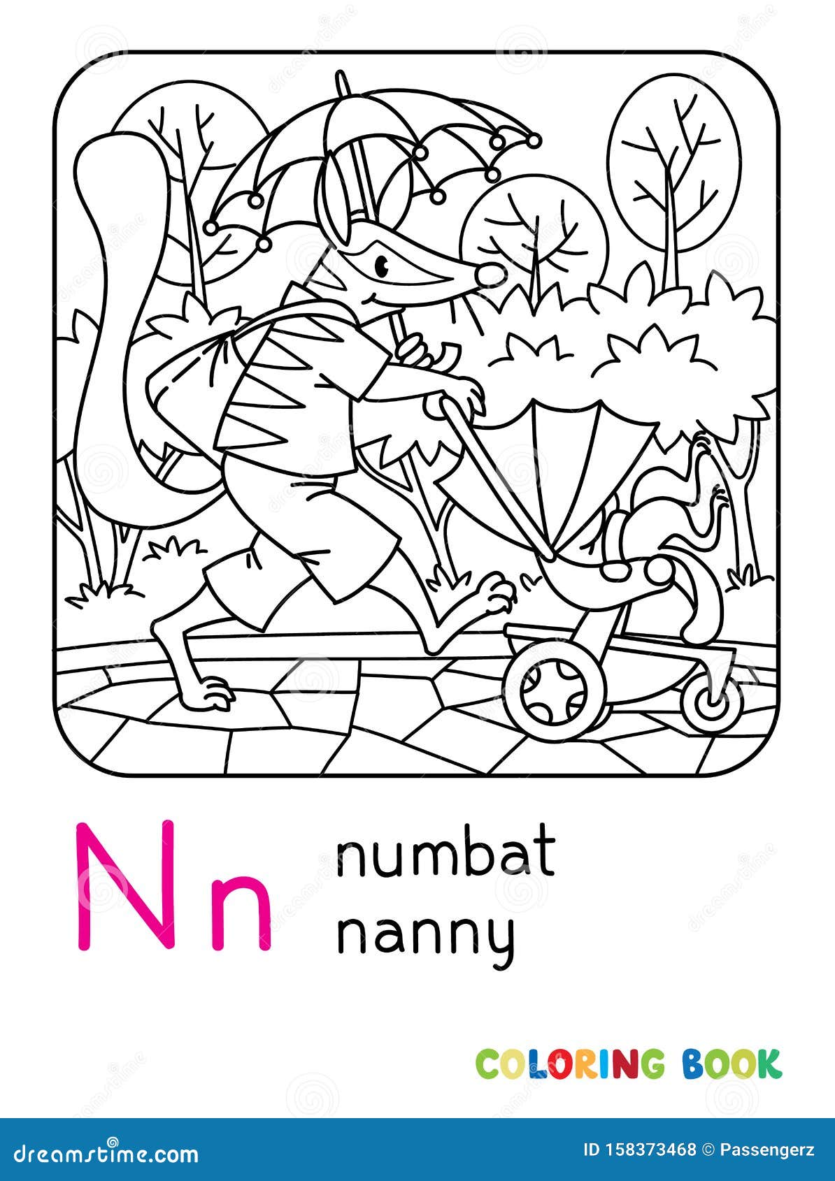 numbat nanny abc coloring book. alphabet n