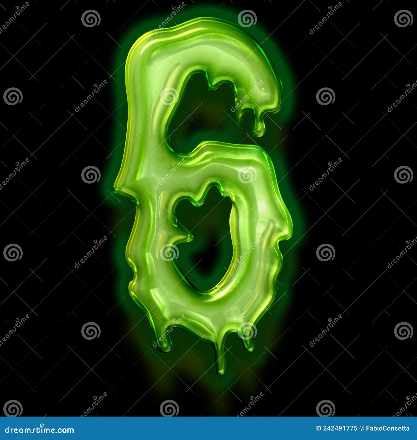 number 6 of abstract alphabet with horror slime effect