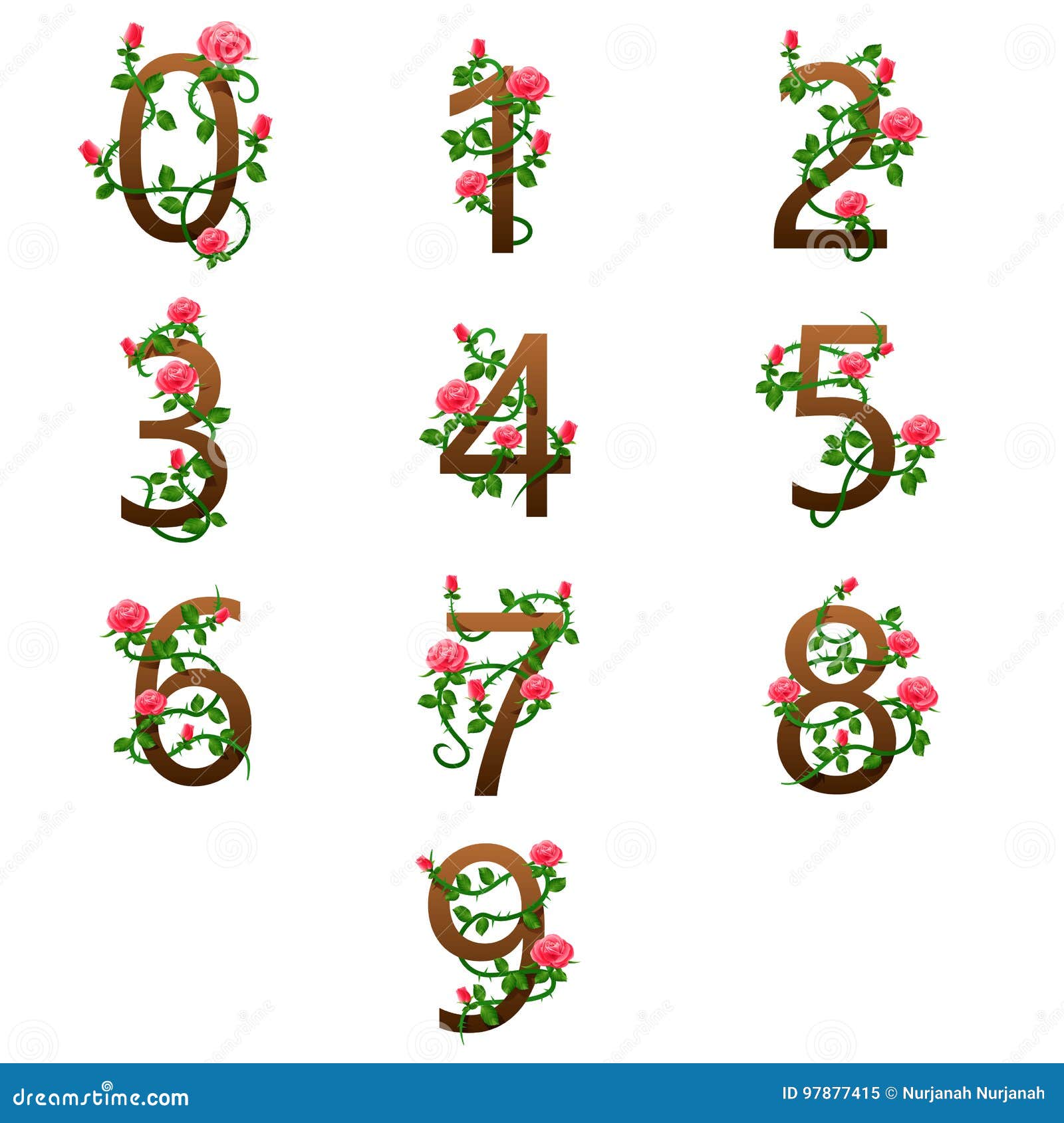 Number Alphabet with Red Roses Stock Vector Illustration of romantic