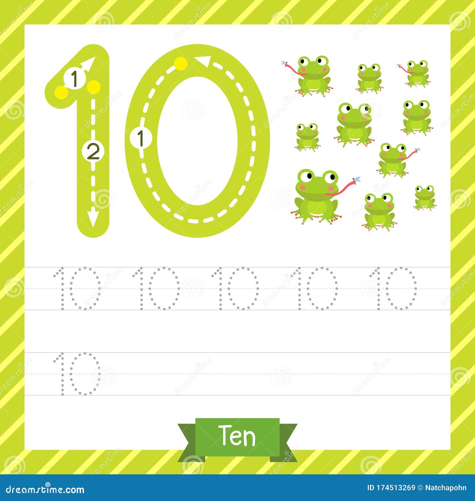 number 10 animal tracing worksheet stock vector illustration of baby math 174513269