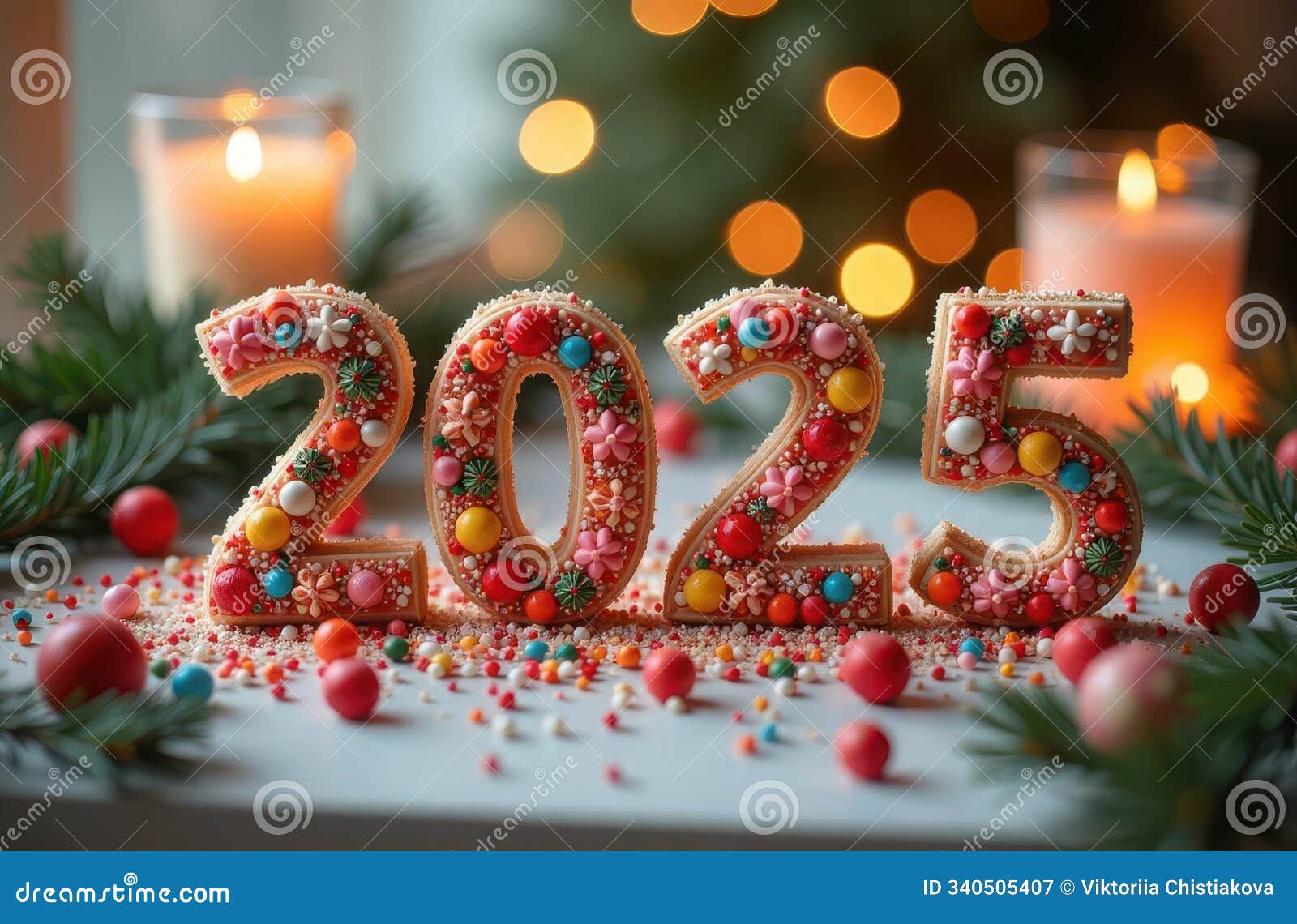 happy new year 2025. festive christmas background with cookies