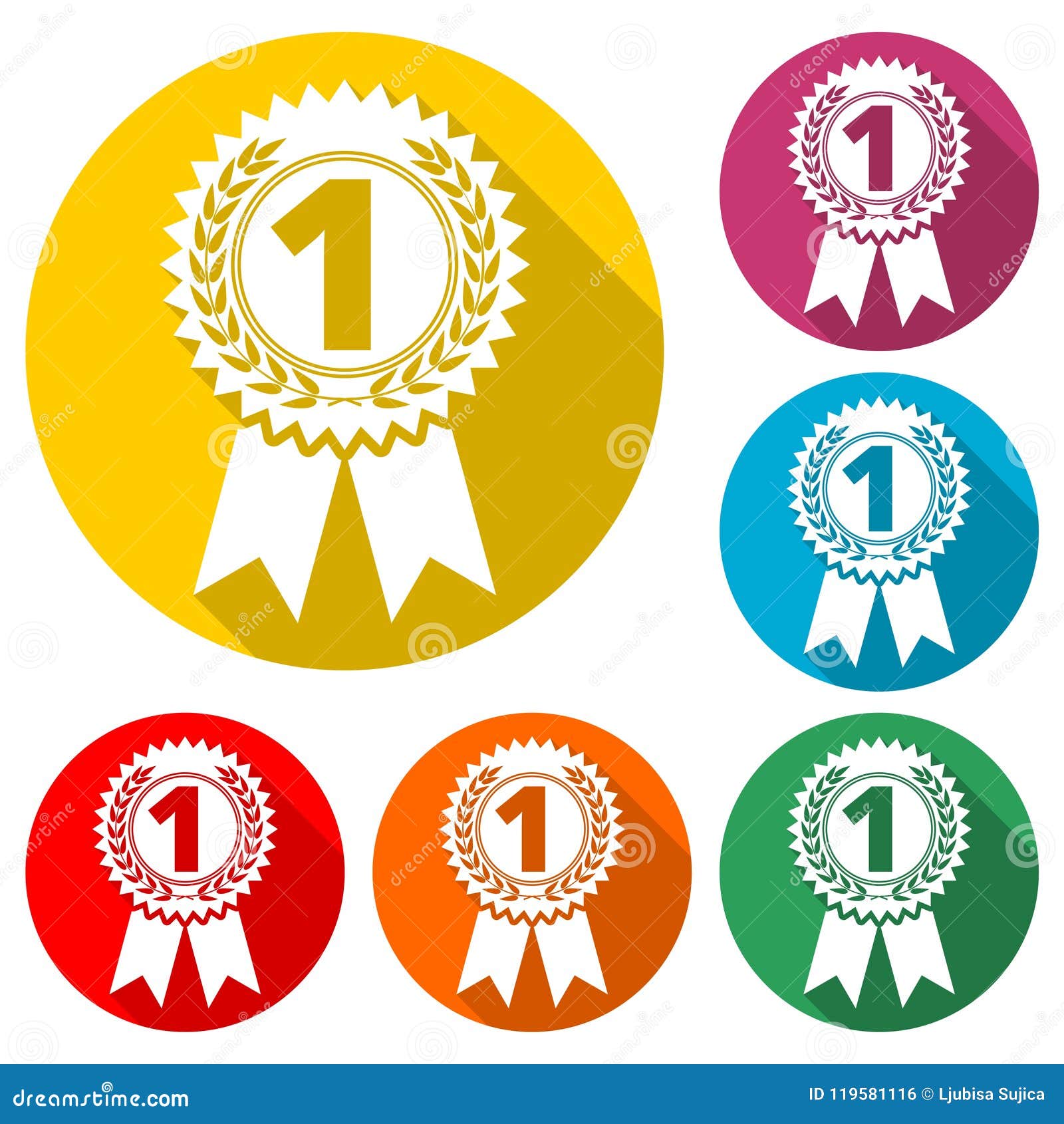 Number 1 Badge, Award Black Icon, Color Icon with Long Shadow Stock