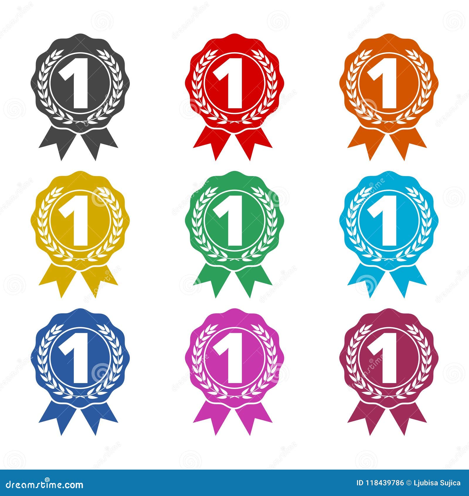 Number 1 Badge, Award Black Icon, Color Icons Set Stock Vector