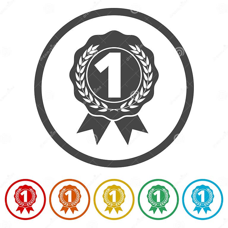 Number 1 Badge, Award Icon, Award Sign, 6 Colors Included Stock Vector