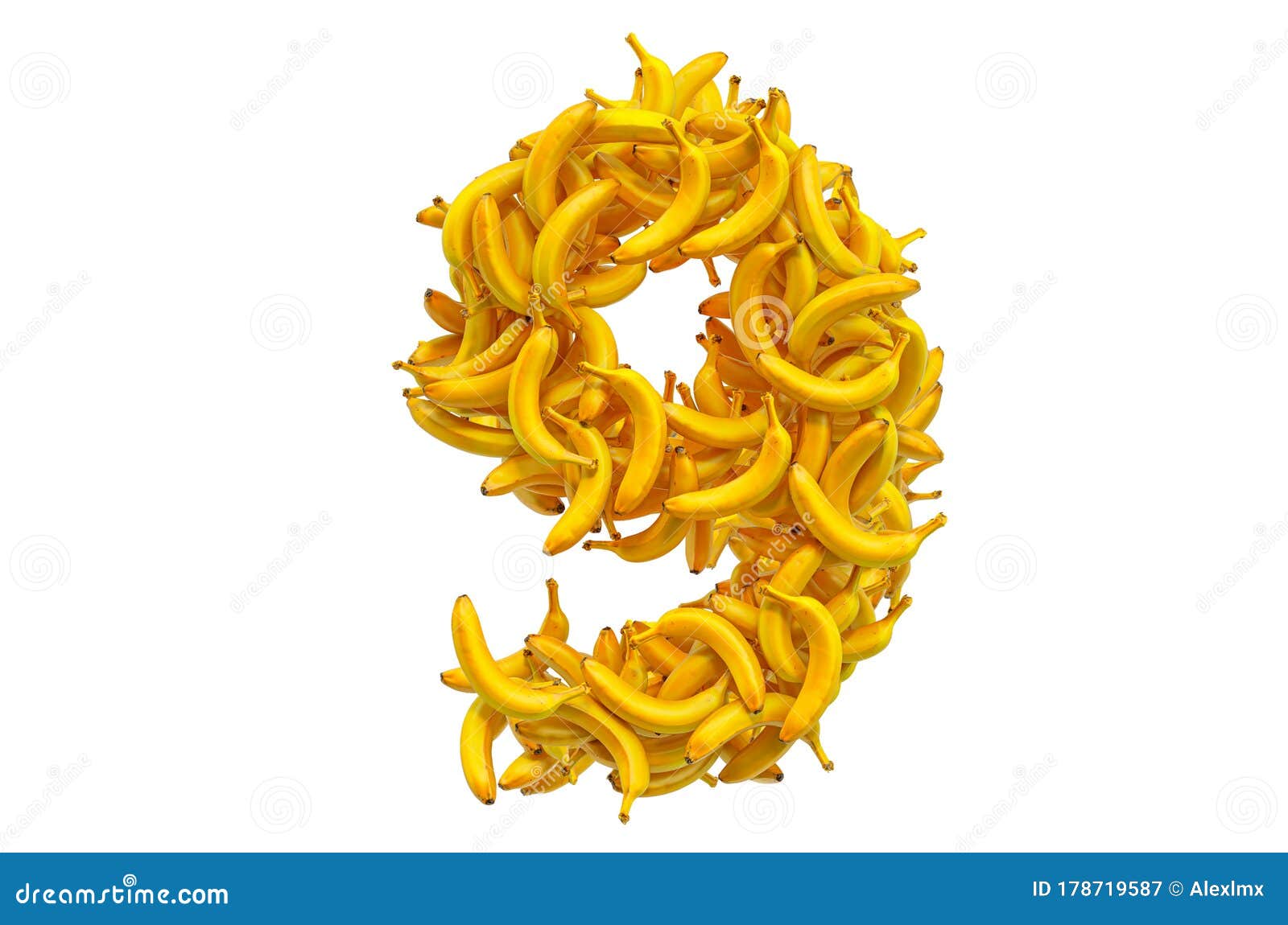 Number 9 from Bananas, 3D Rendering Stock Illustration Illustration