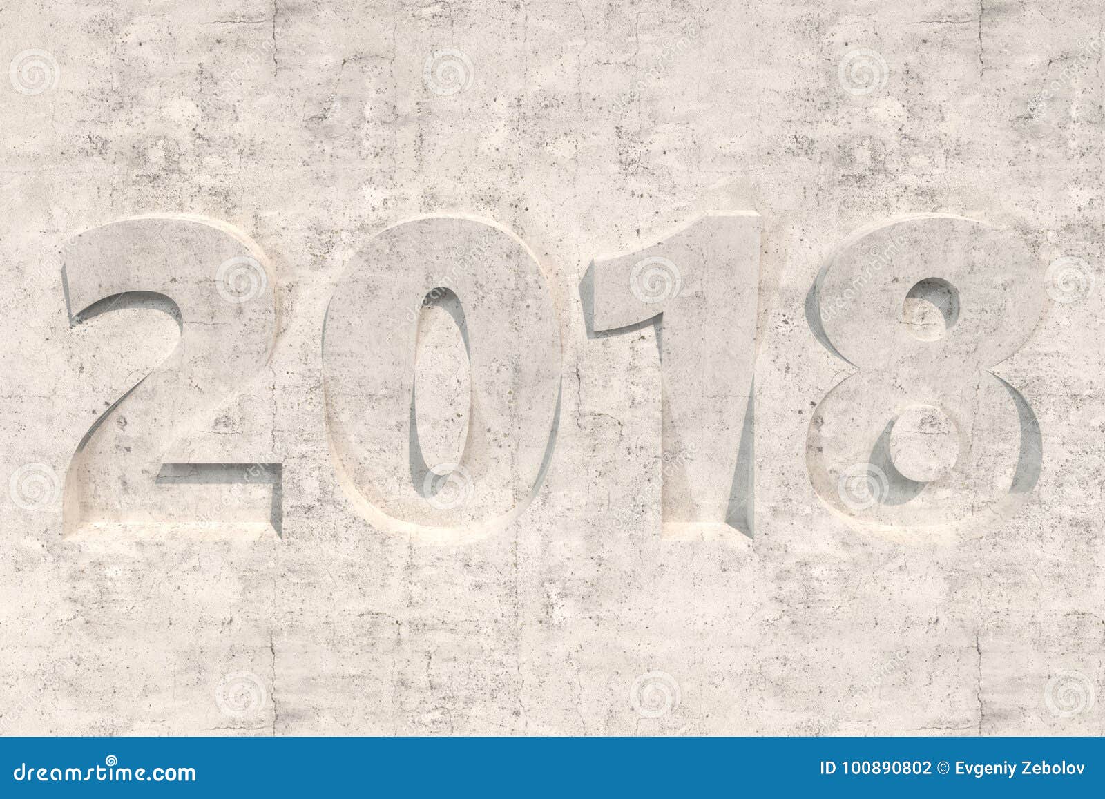 2018 number bas-relief on concrete surface