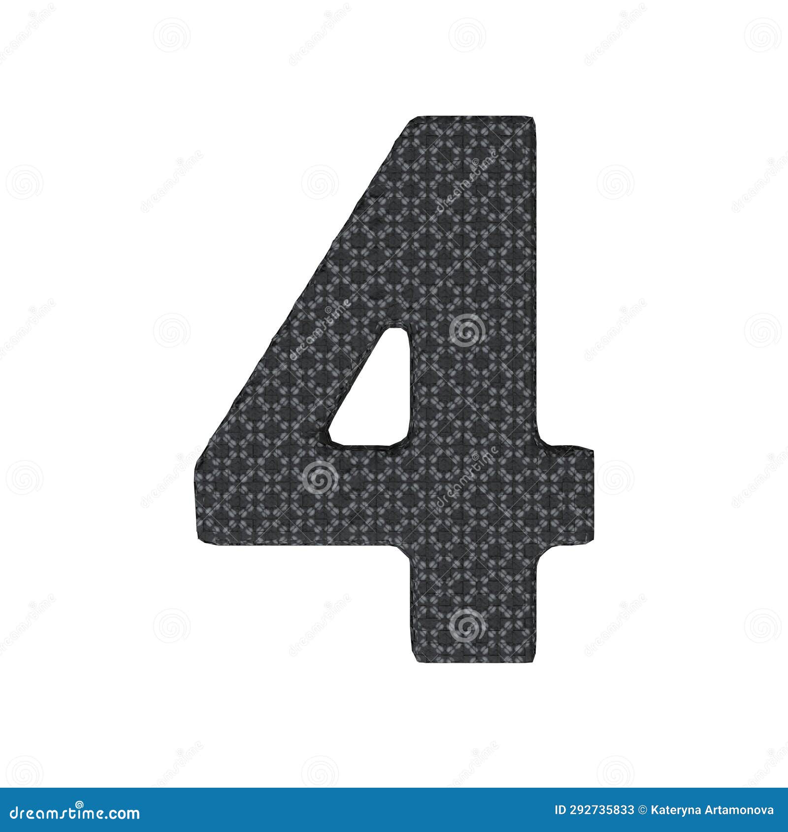 number 4 black texture.  on white background. 3d rendering