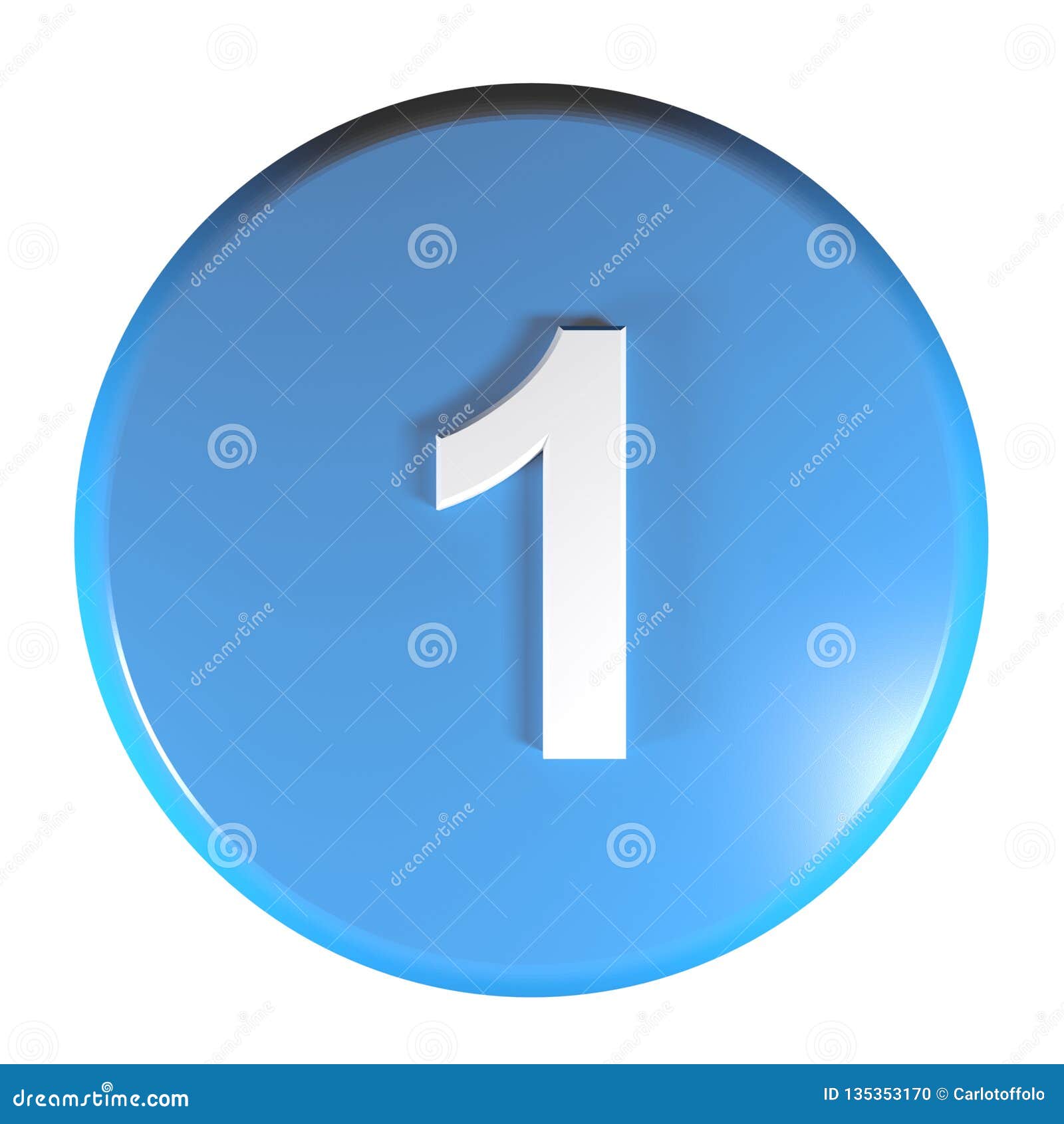 Number 1 Blue Circle Push Button - 3D Rendering Illustration Stock