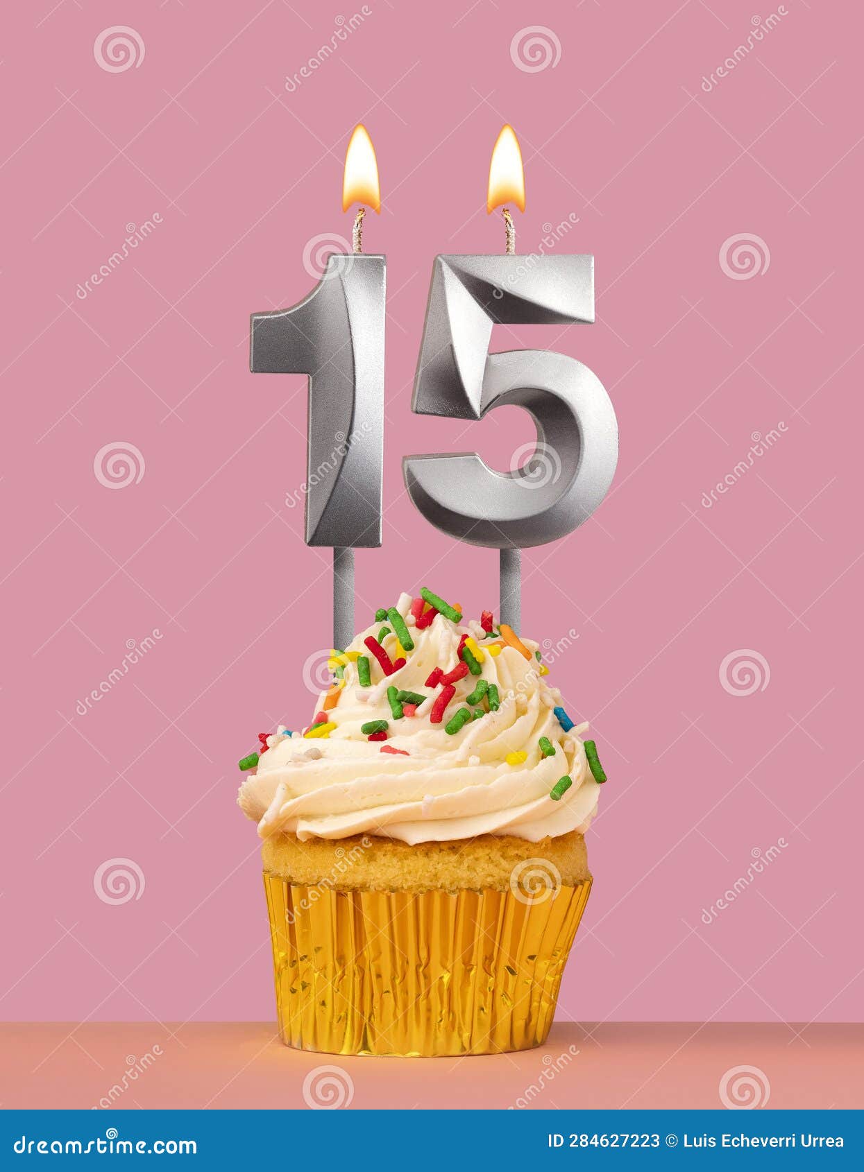 Number 15 Candle with Cupcake Birthday Card Stock Image Image of cake, party 284627223