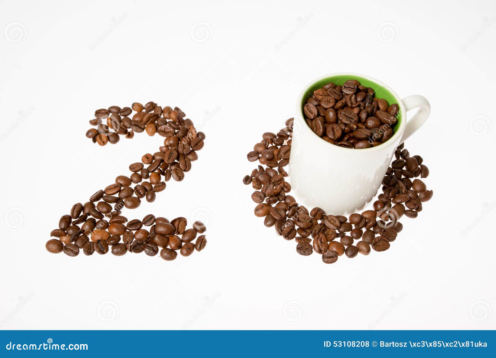 Number from Coffee Beans, Twenty and Cup Stock Photo Image of