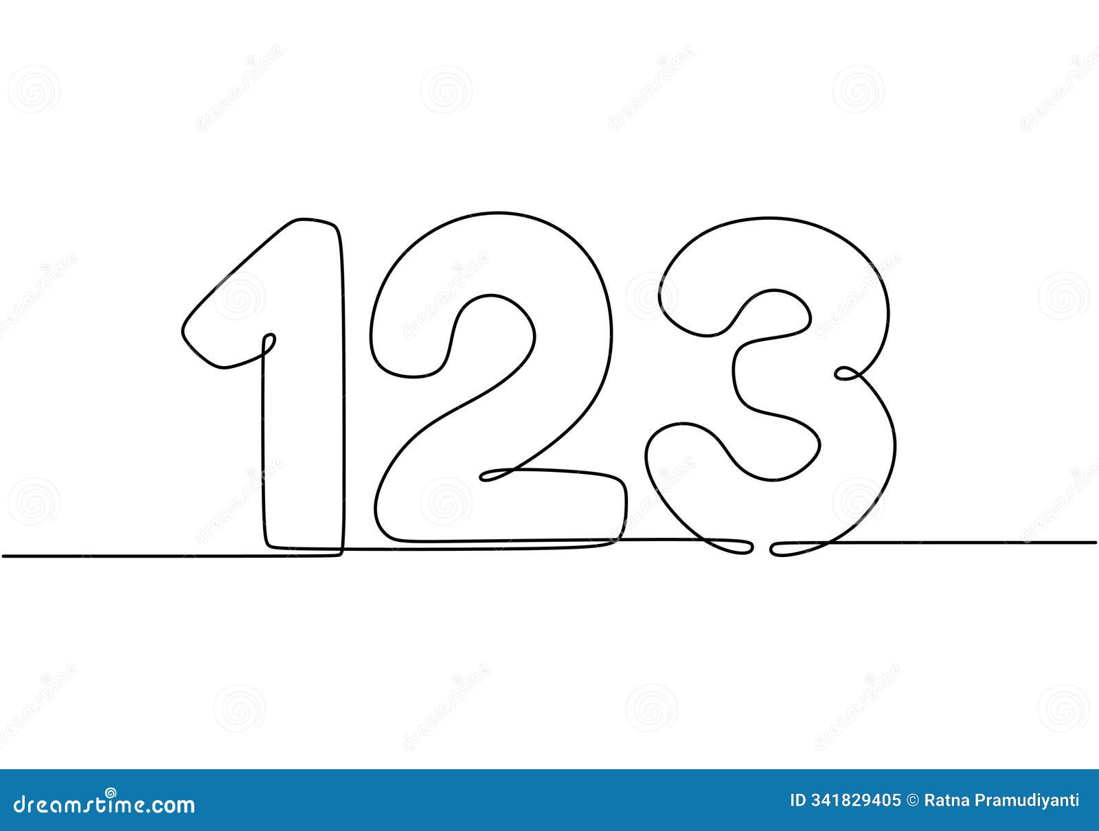 number 123 in continuous line drawing. education concept izing early learning and numeracy