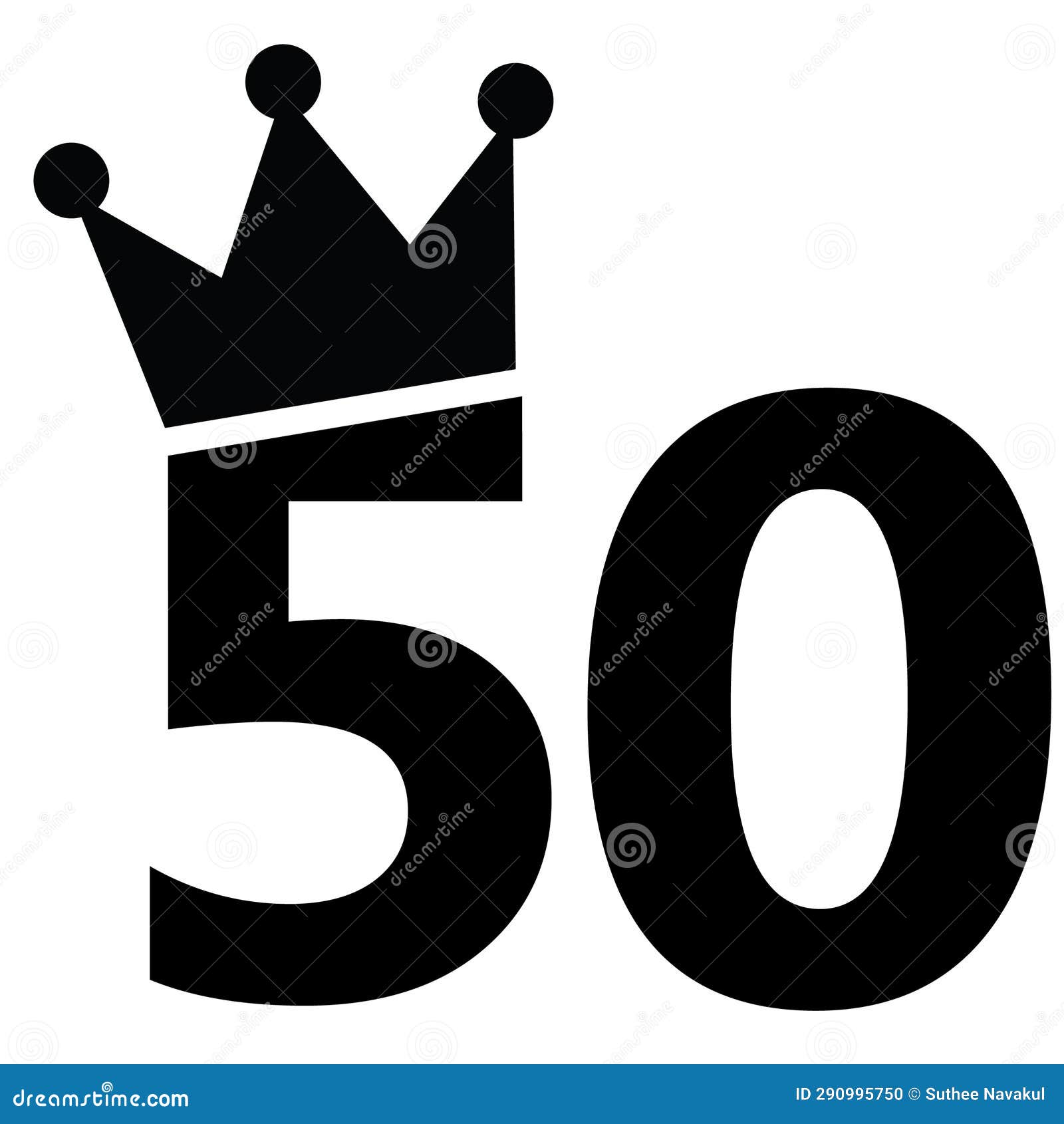 Number 50 with a Crown on the Top Icon. 50th Birthday Number Crown Sign ...