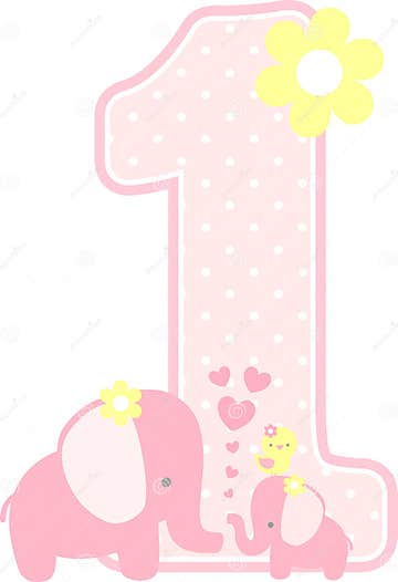 Number 1 with Cute Elephant and Little Baby Elephant Stock Vector ...