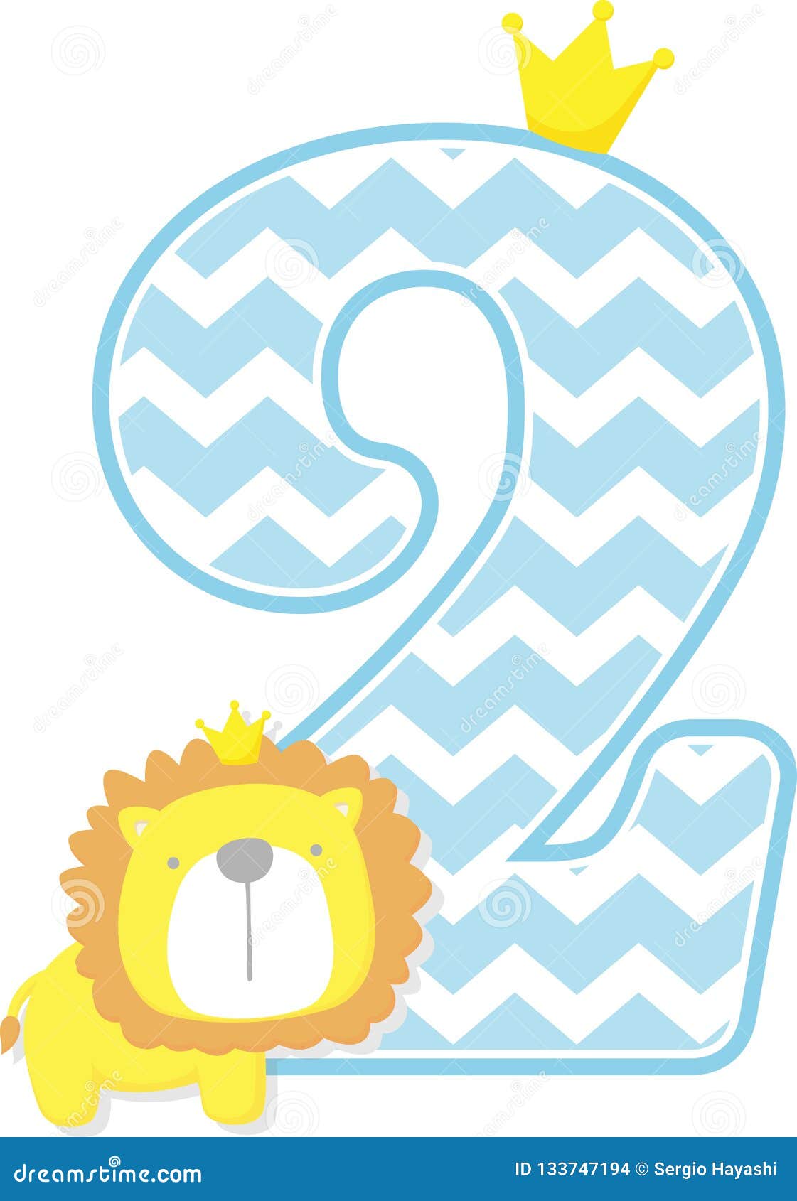 Number 2 with Cute Lion King and Chevron Pattern Stock Vector ...