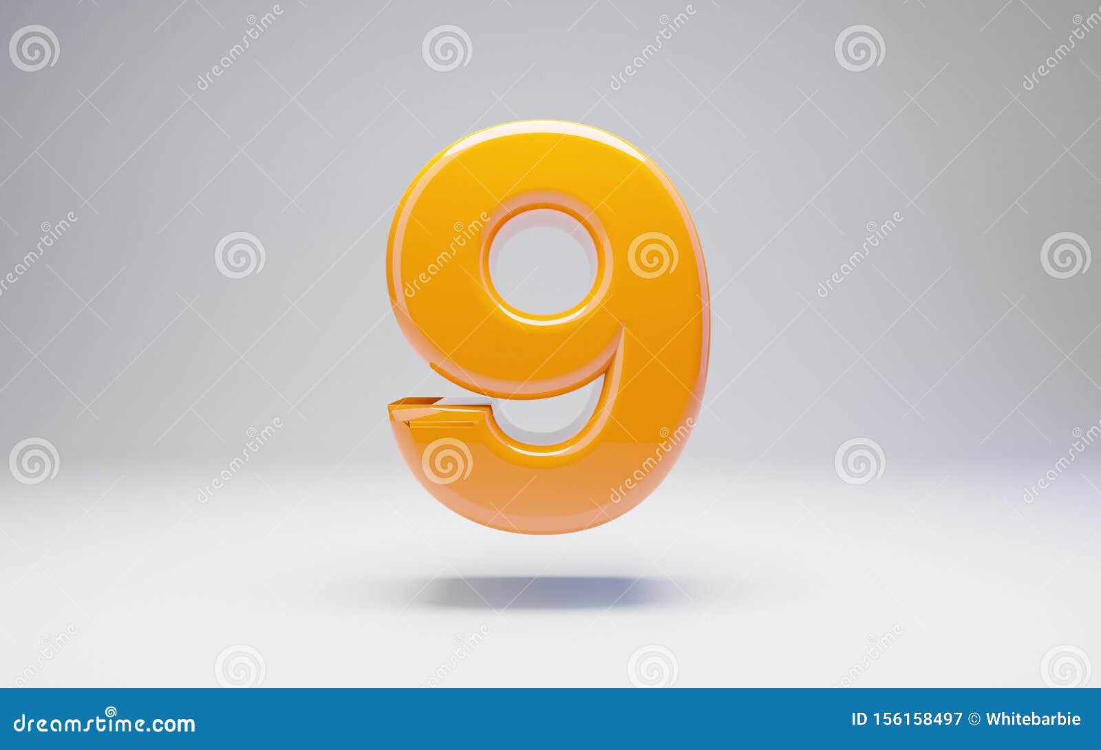 Number 9 3d Orange Glossy Number Isolated On White Background Stock