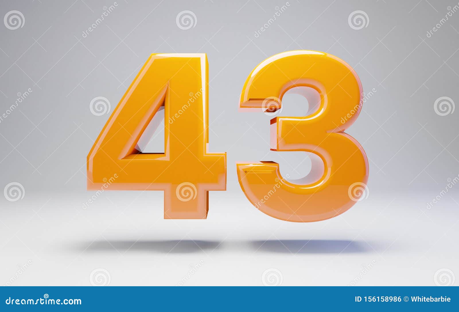Number 43. 3D Orange Glossy Number Isolated on White Background Stock ...