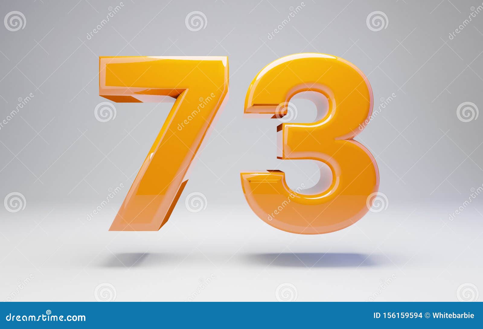 Number 73. 3D Orange Glossy Number Isolated On White Background Stock