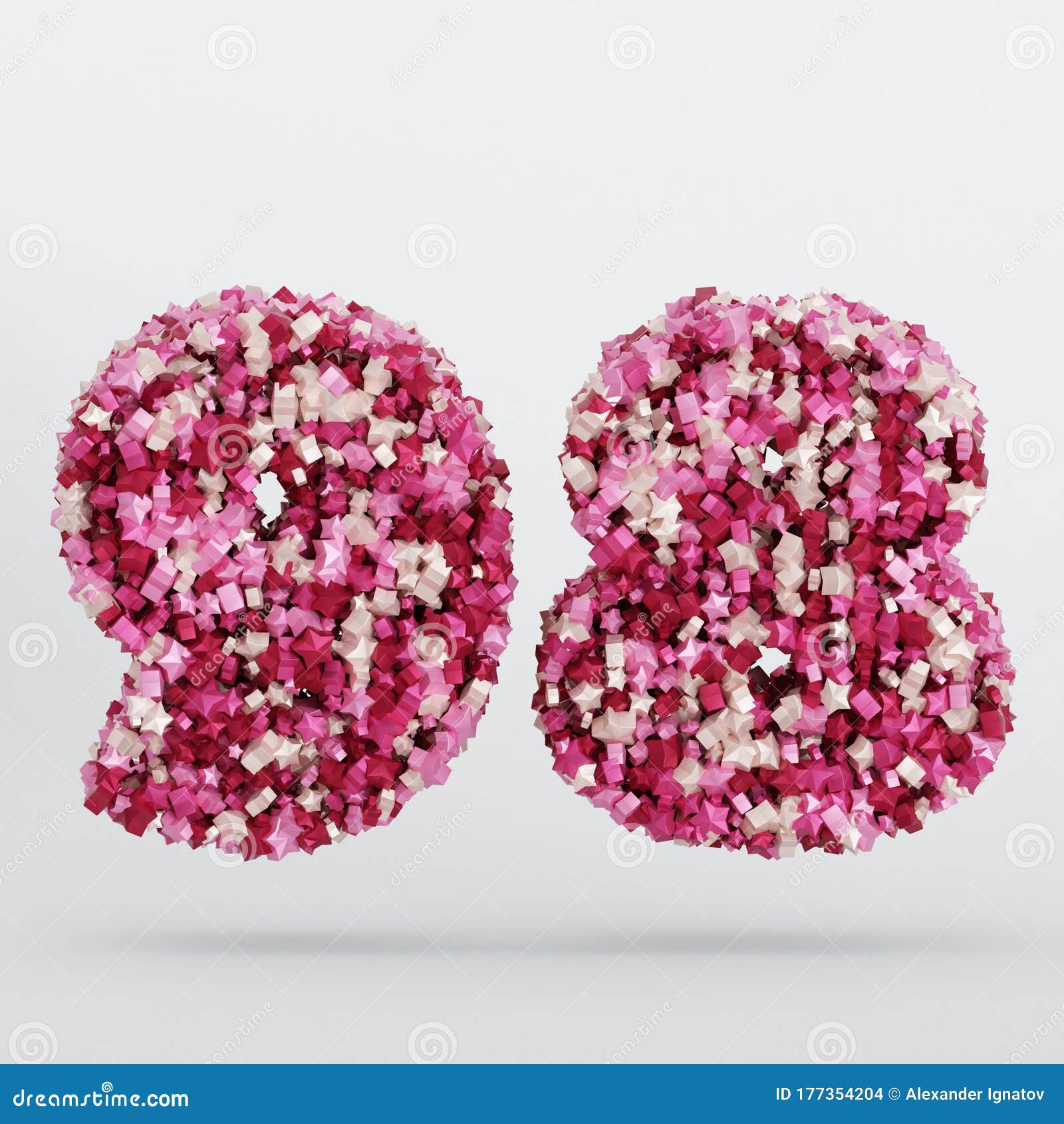 number-98-3d-text-illustration-digits-with-pink-and-cream-colors-stars