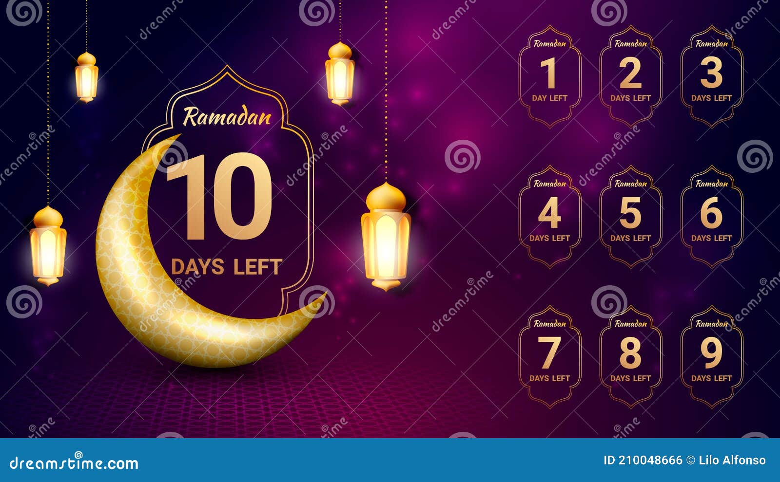 Number of Days Left for Ramadan with Luxury Golden Moon and Lantern