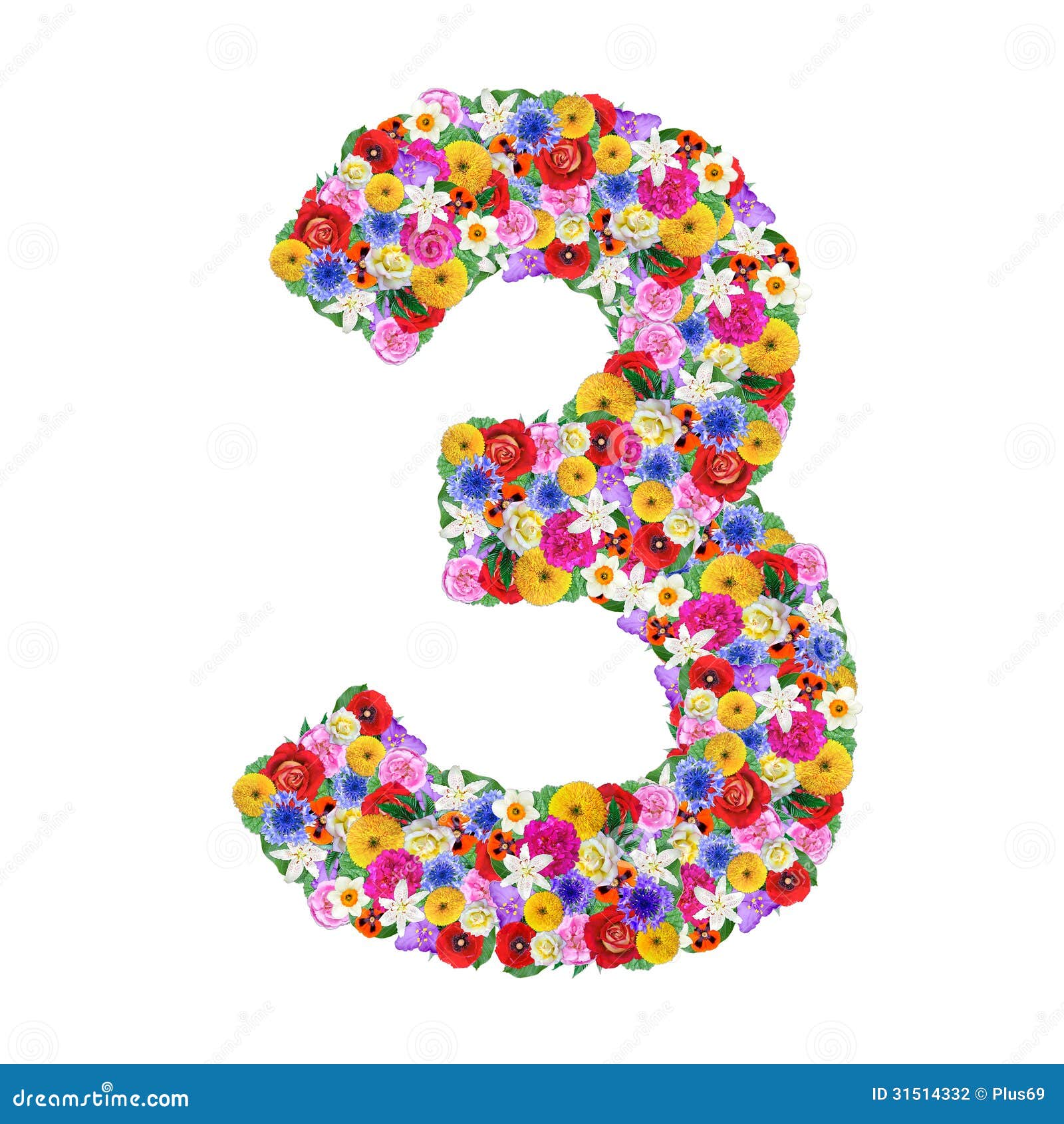 Number 3 Of A Different Flowers Stock Photo