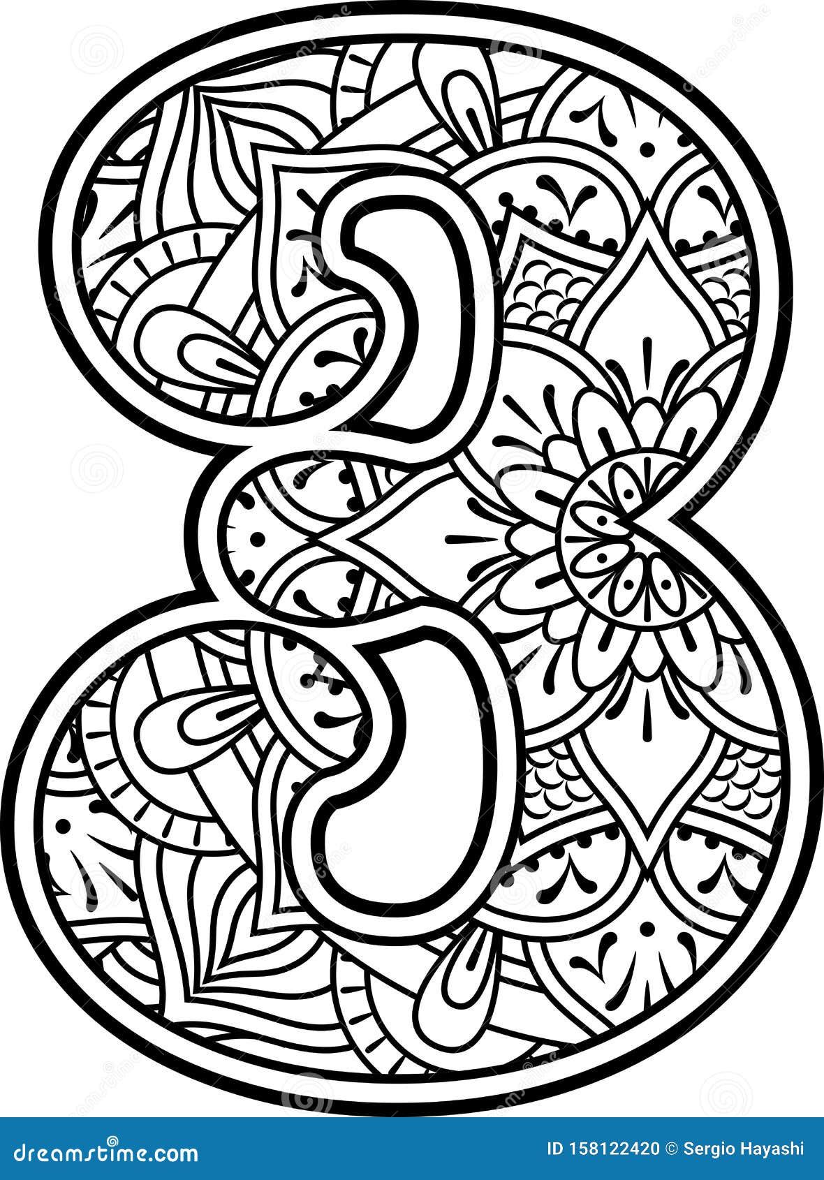 Download Number 3 Doodle Mandala Art Coloring Therapy Stock Vector ...