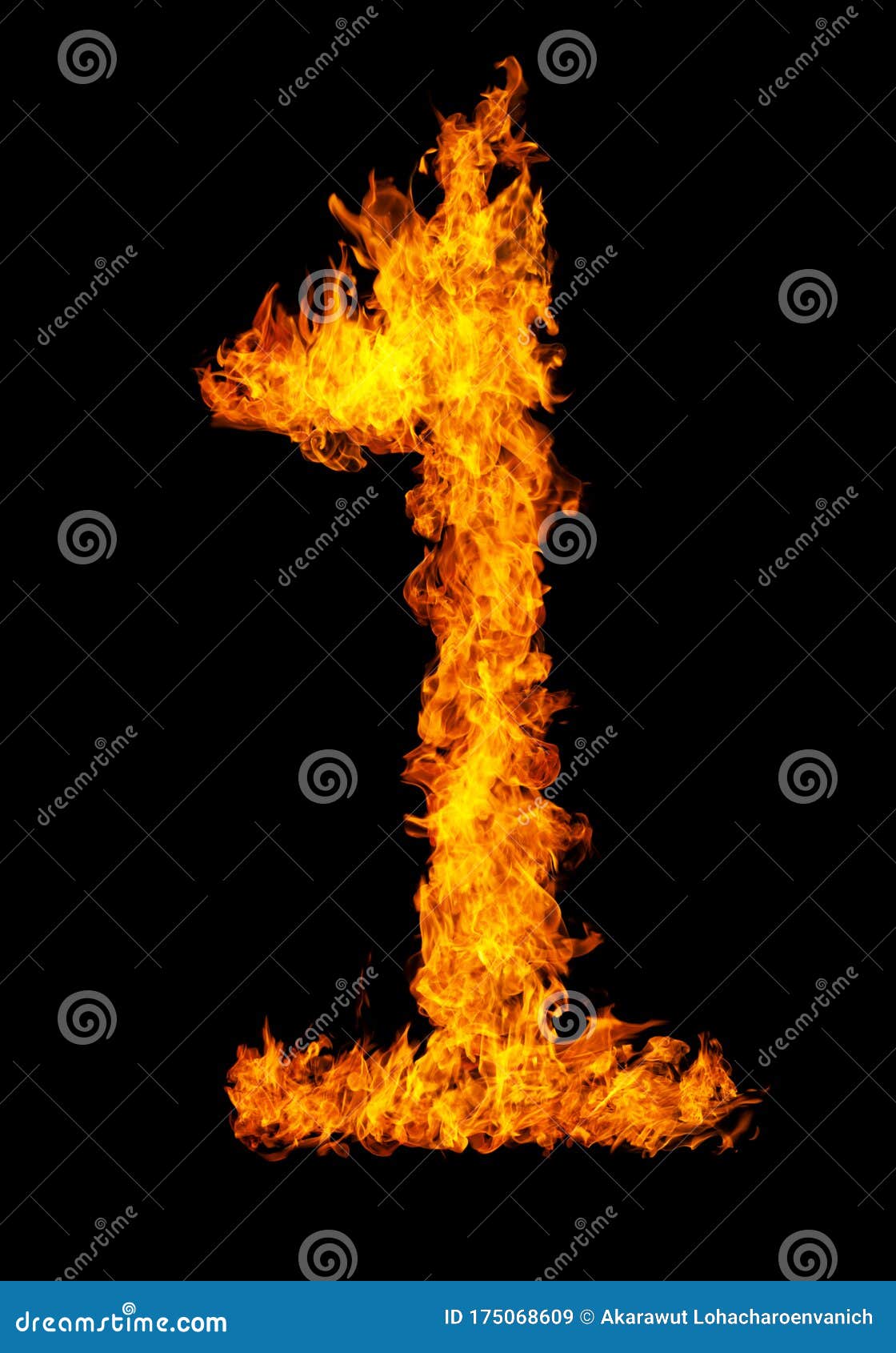 Number 1 Font In Burning Fire Isolated On Dark Background For Numeric