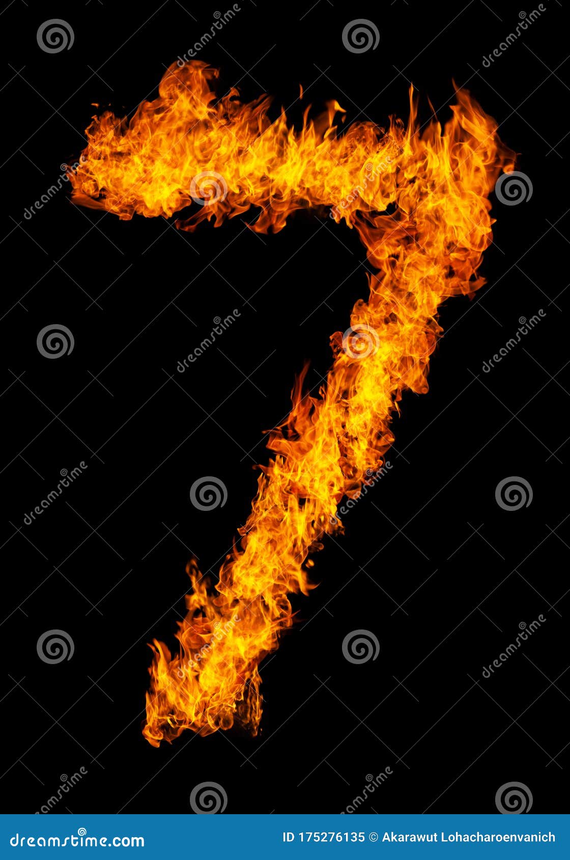 Number 7 Font In Burning Fire Isolated On Dark Background For Numeric