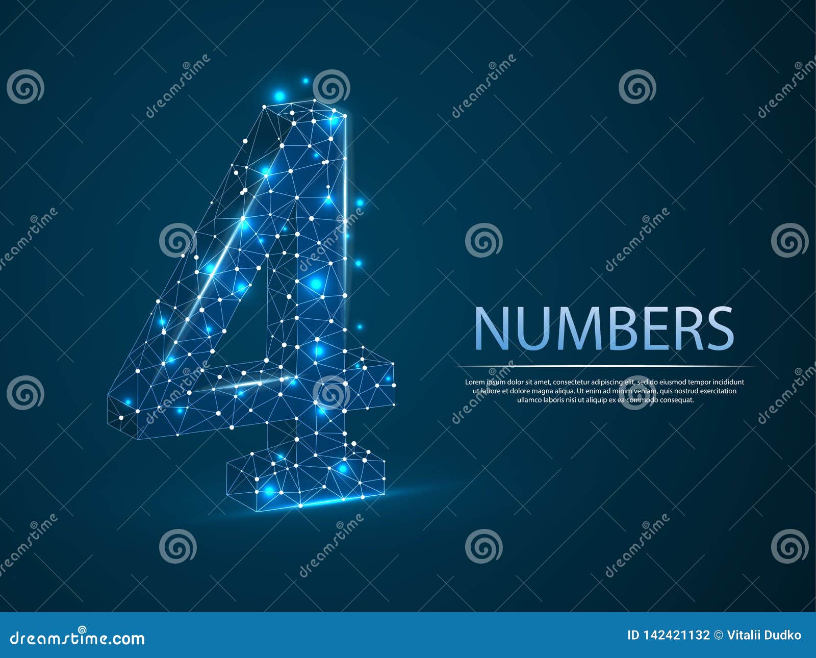 Number Four 3D Low Poly Abstract Illustration.Vector Digit 4 Wireframe ...