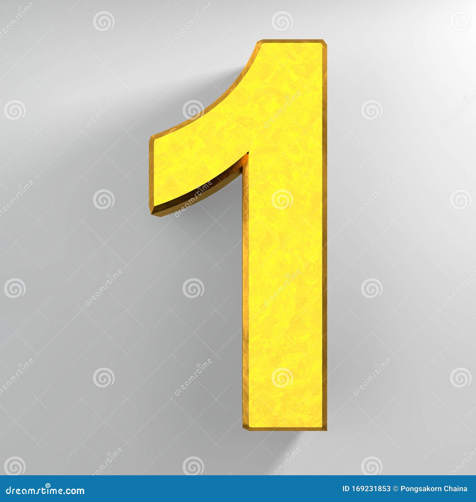 Number 1 Gold Color Collection on White Background Illustration 3D