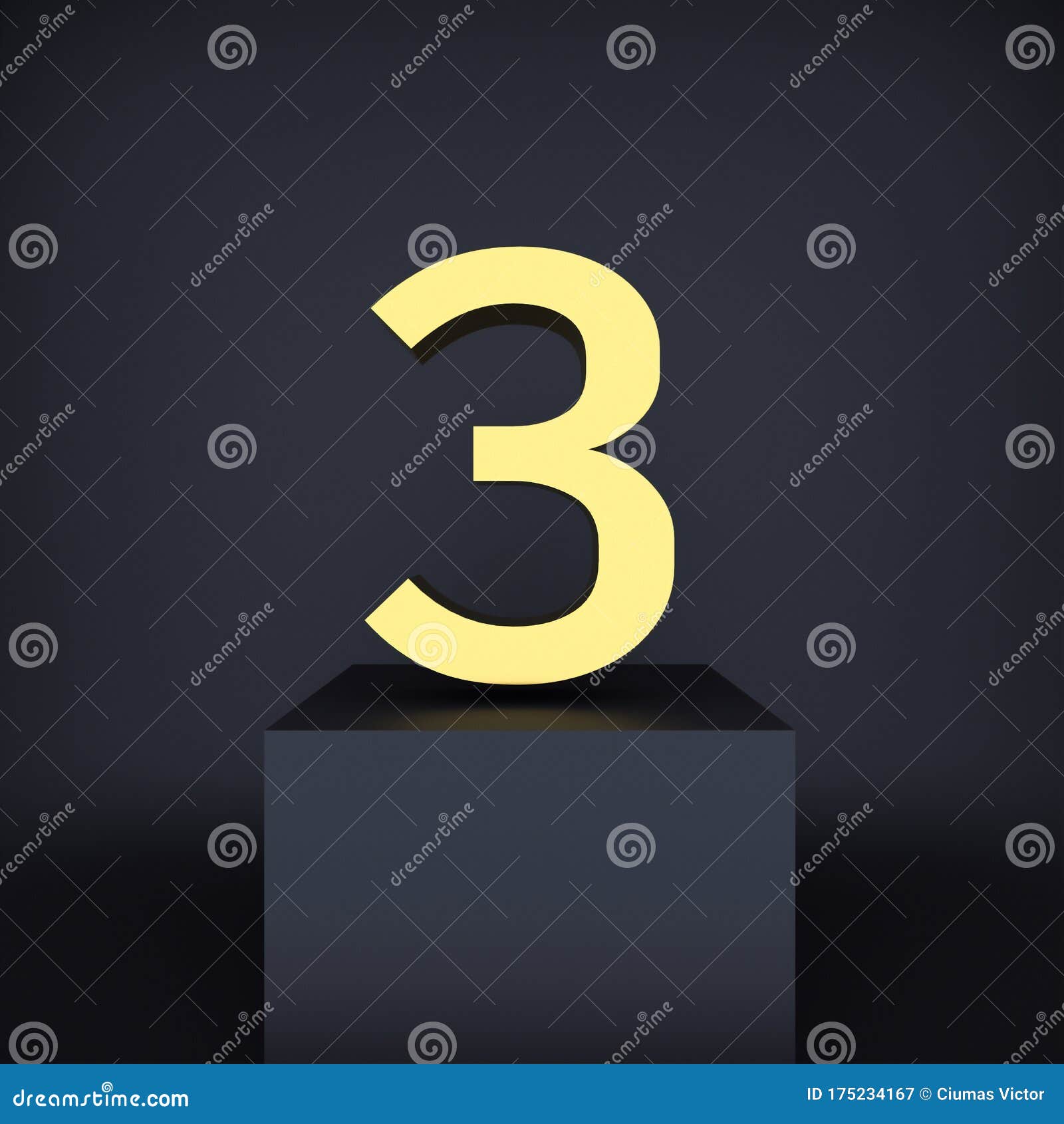 Number 3 Golden Shining Metallic 3D Image Symbol Black Background Stock