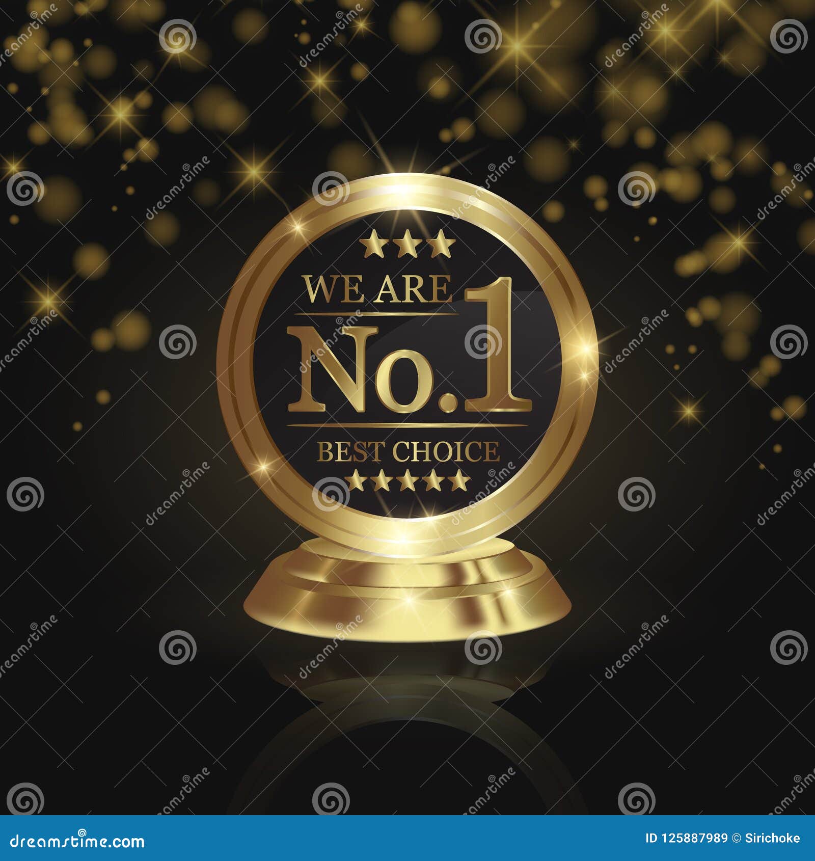 We are Number 1 Golden Trophy Award on Shiny Star and Dark Background
