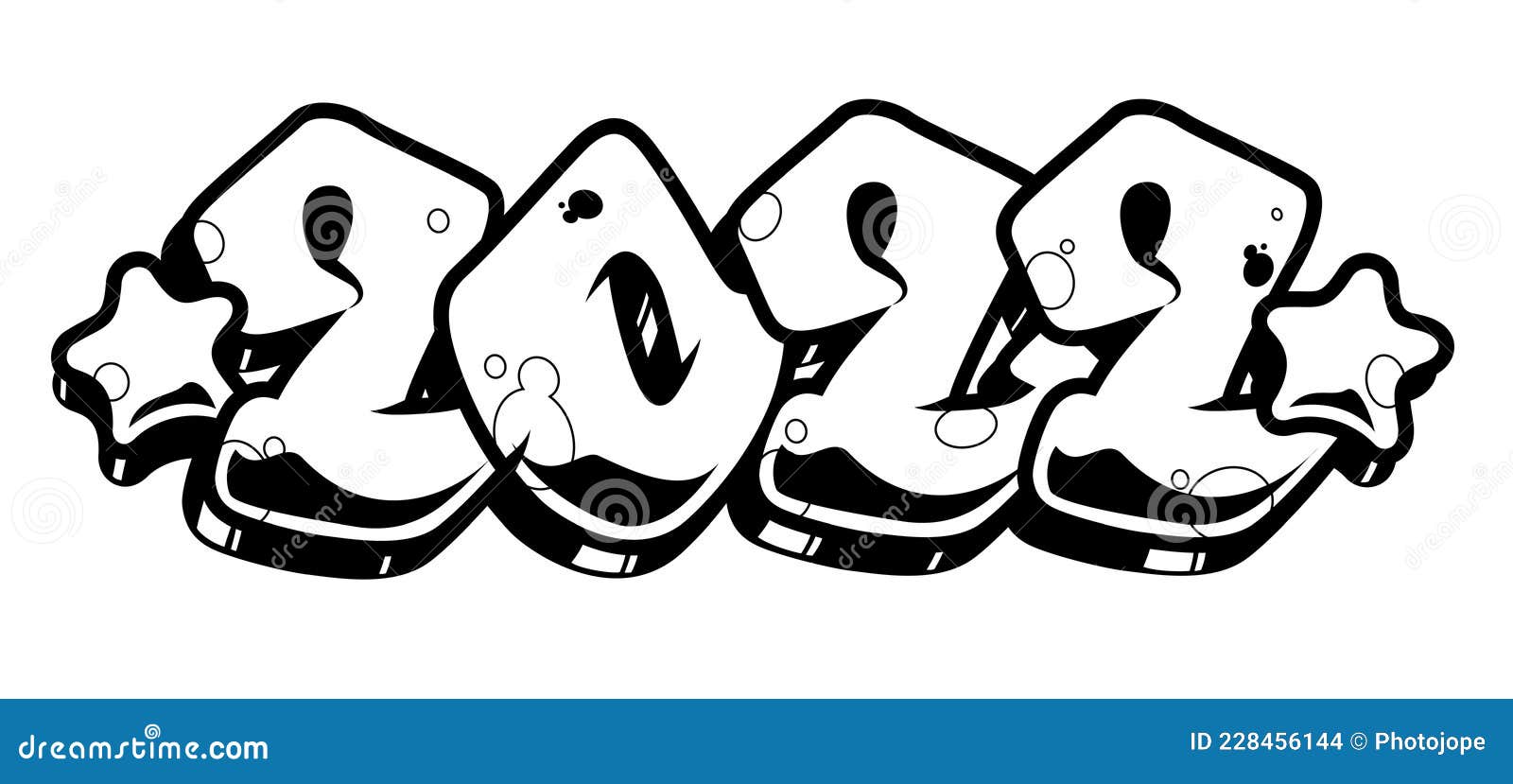 2022 Number in Graffiti Letters Style. Vector Banner Isolated.Cool New
