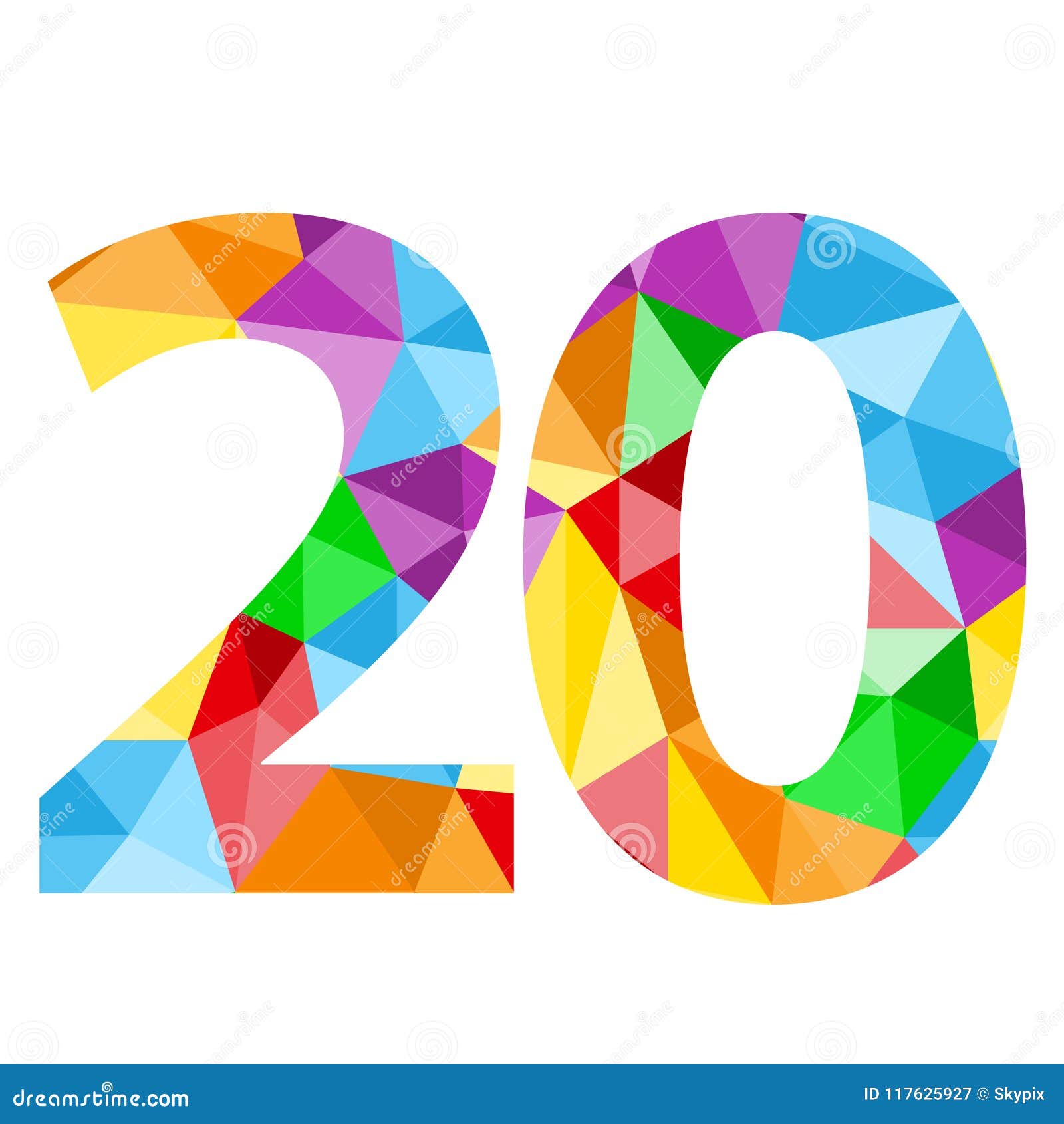 Number 20 Icon with Colorful Polygon Pattern Stock Vector