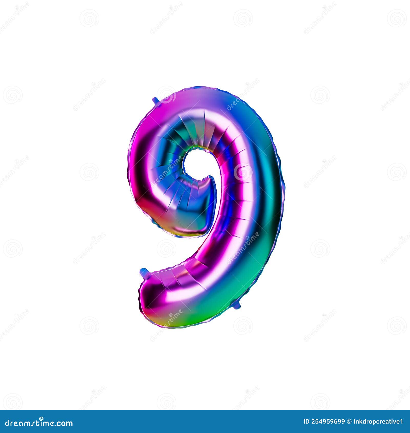Number 9 Iridescent Foil Helium Balloon. 3D Rendering Stock Illustration - Illustration of ...