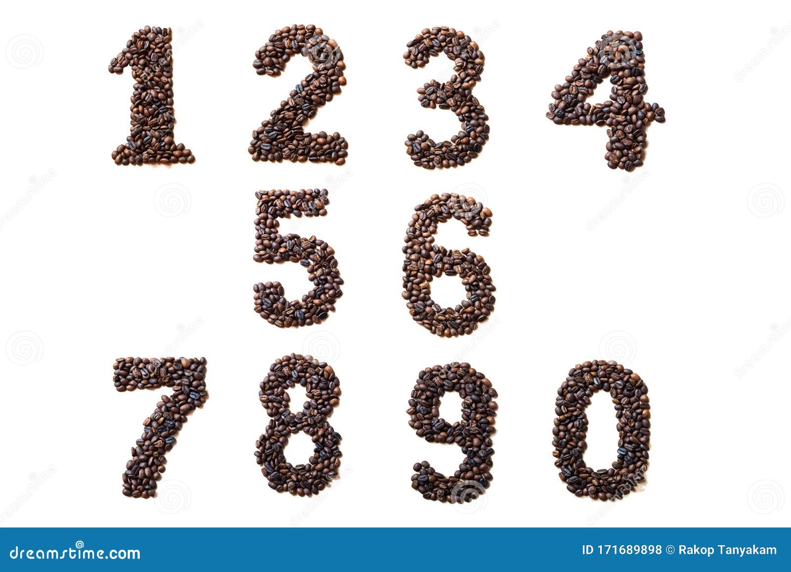 Number Made with Coffee Beans on White Background Stock Photo Image
