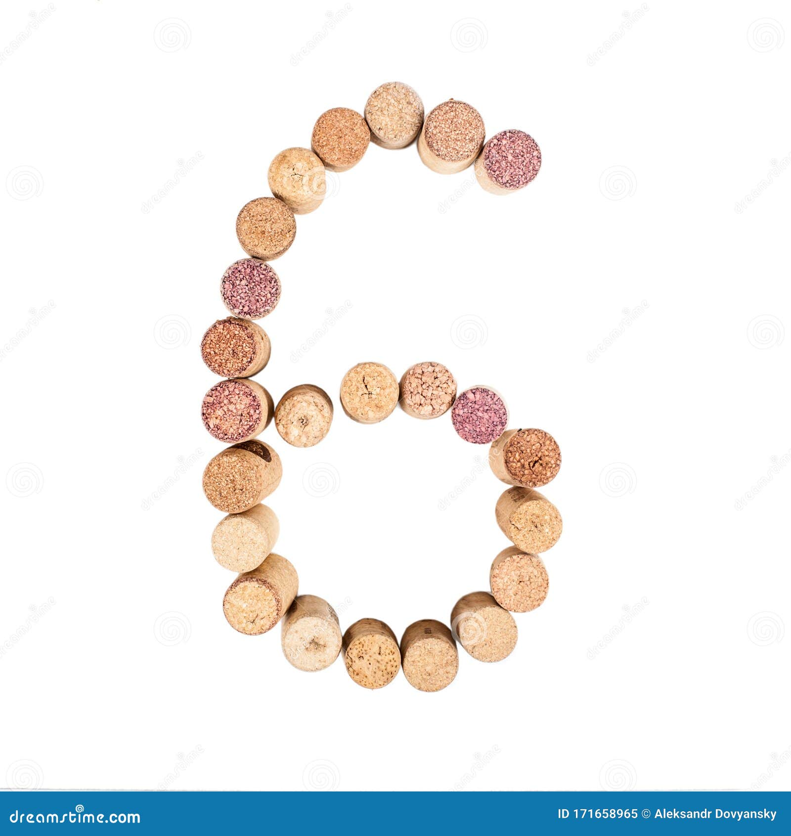 The Number 6 Is Made From Wine Corks, Closeup. Isolated On White