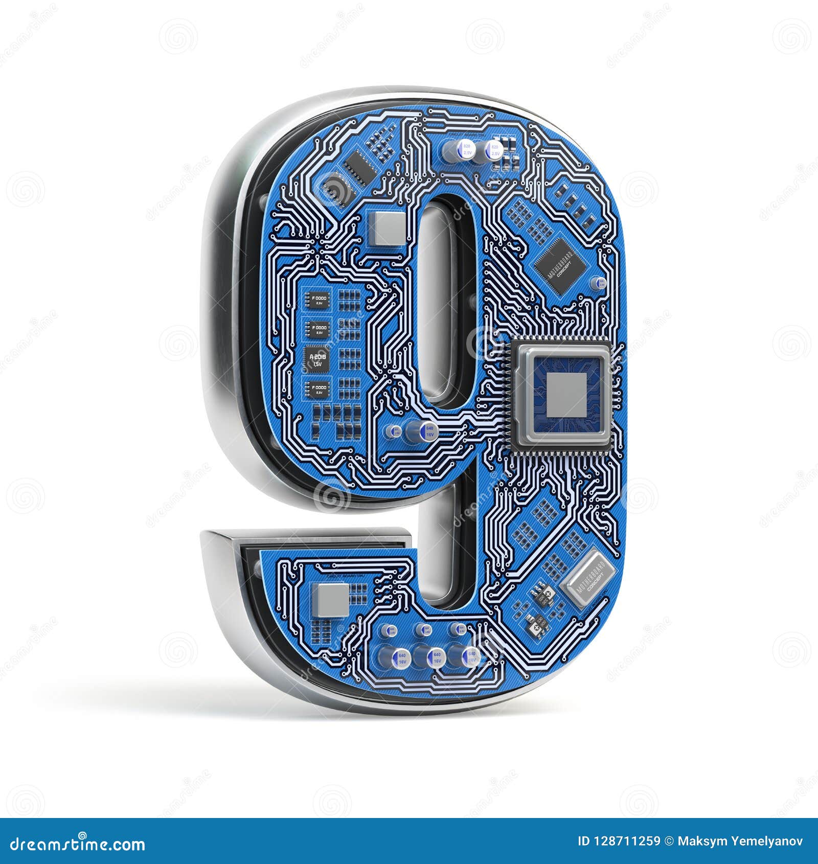 Number 9 Nine, Alphabet in Circuit Board Style. Digital Hi-tech Stock ...