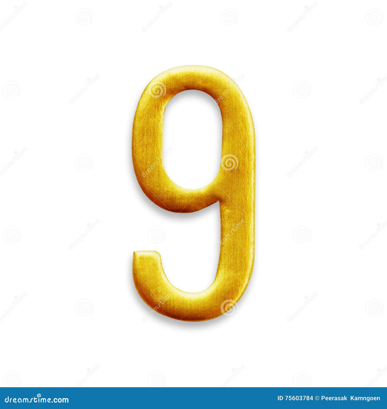 Number Nine Golden Arabic Isolated on White Background. Stock Photo ...