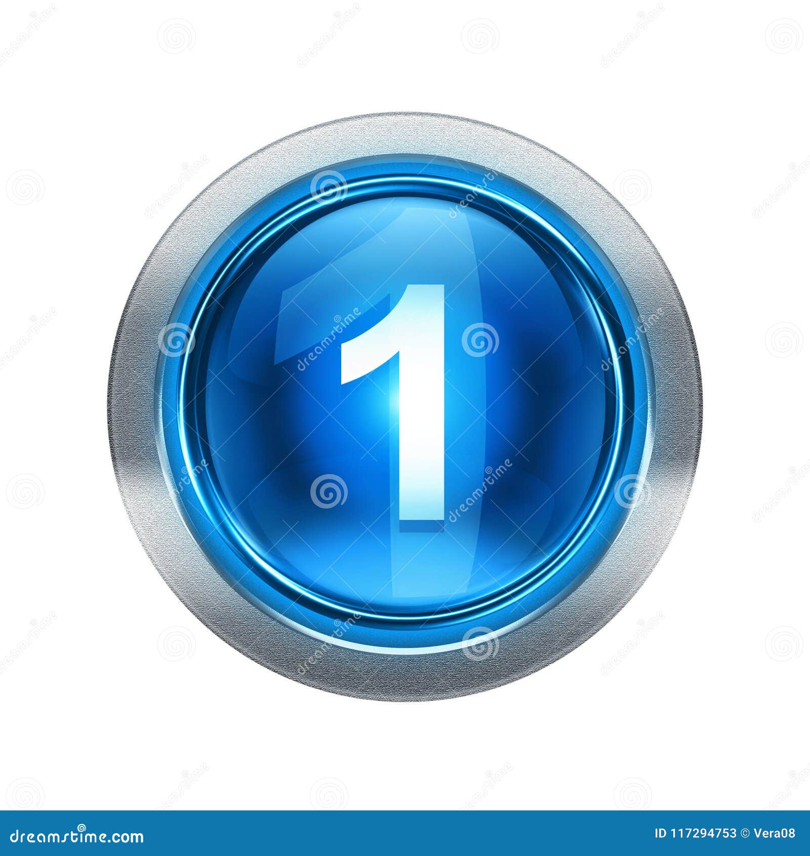 Number One Icon Blue with Metallic Edging. Stock Illustration
