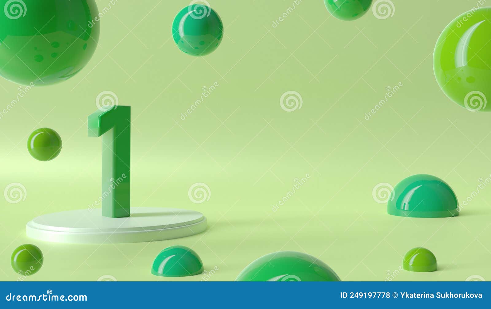 Number One on a Pedestal Web Banner. Green 3d Numbers with Podium for